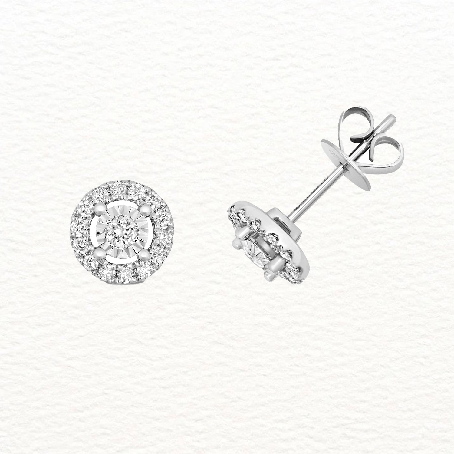 18K Gold and Diamond Illusion Halo Stud Earring
