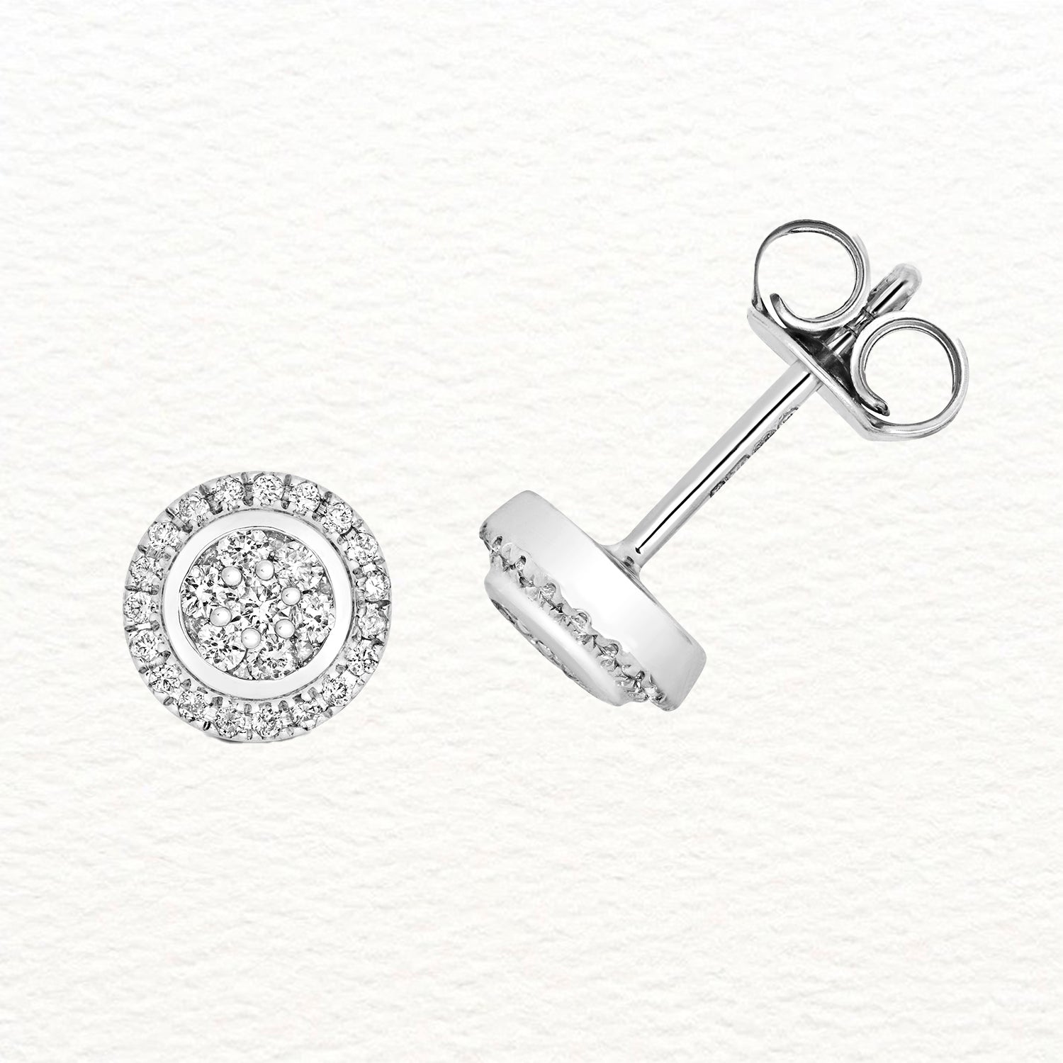 18K Gold and Diamond Round Cluster Stud Earring