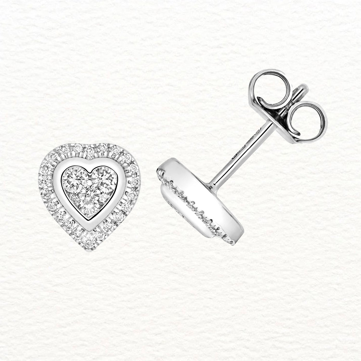 18K Gold and Diamond Heart Cluster Stud Earring