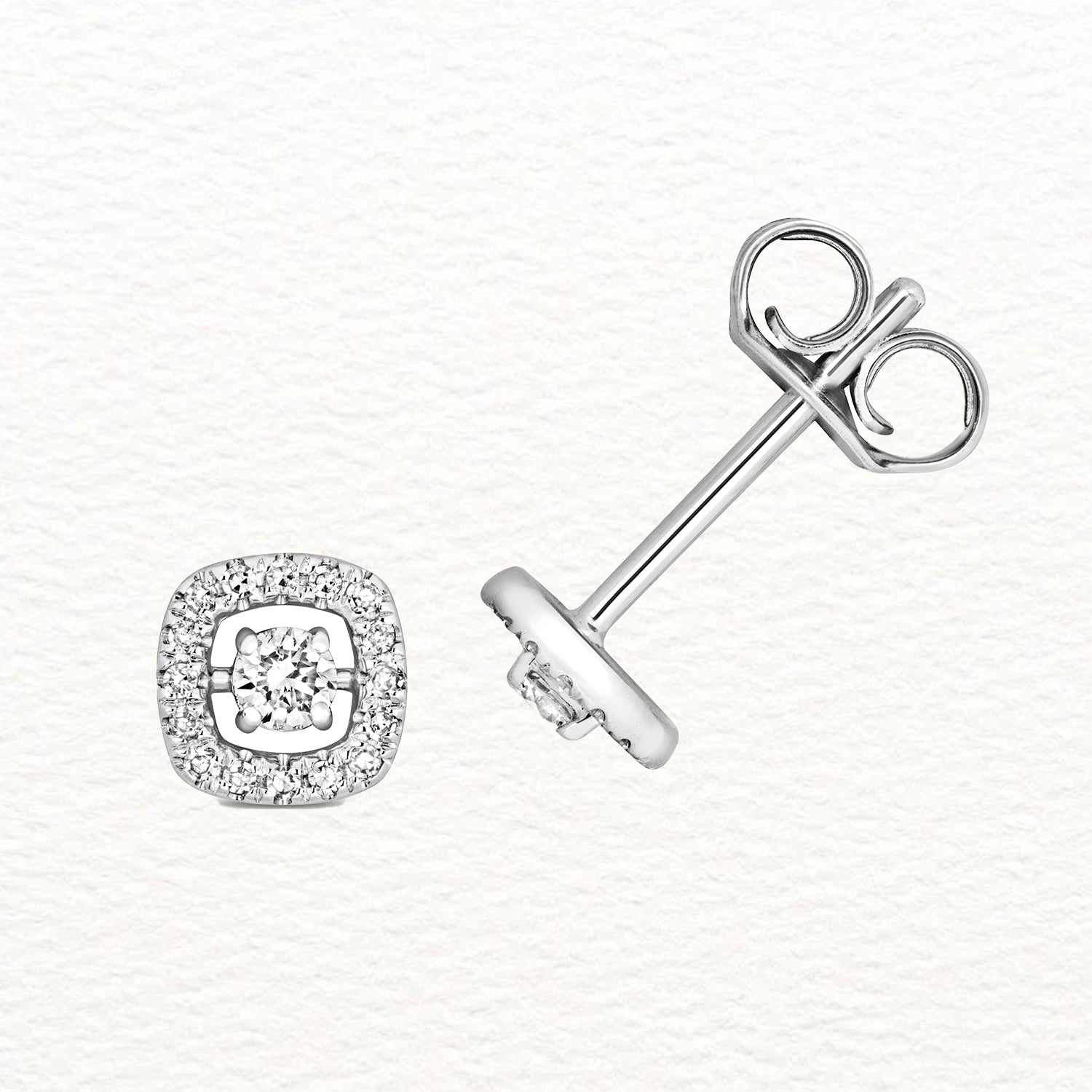 18K Gold and Diamond Cushion Border Stud Earring