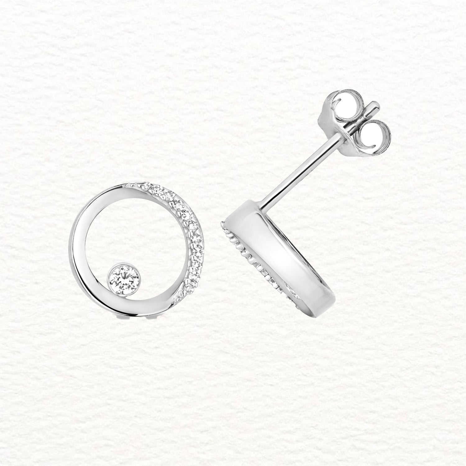 18K Gold and Diamond Nestled Circle Stud Earring