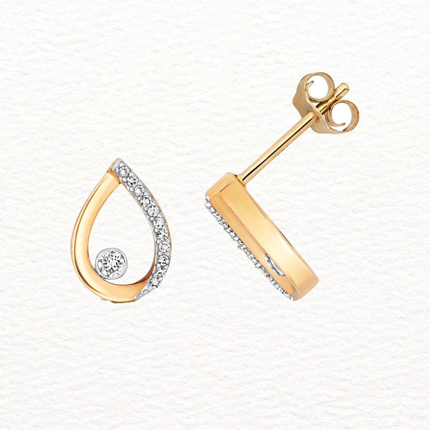 18K Gold and Diamond Nestled Teardrop Stud Earring