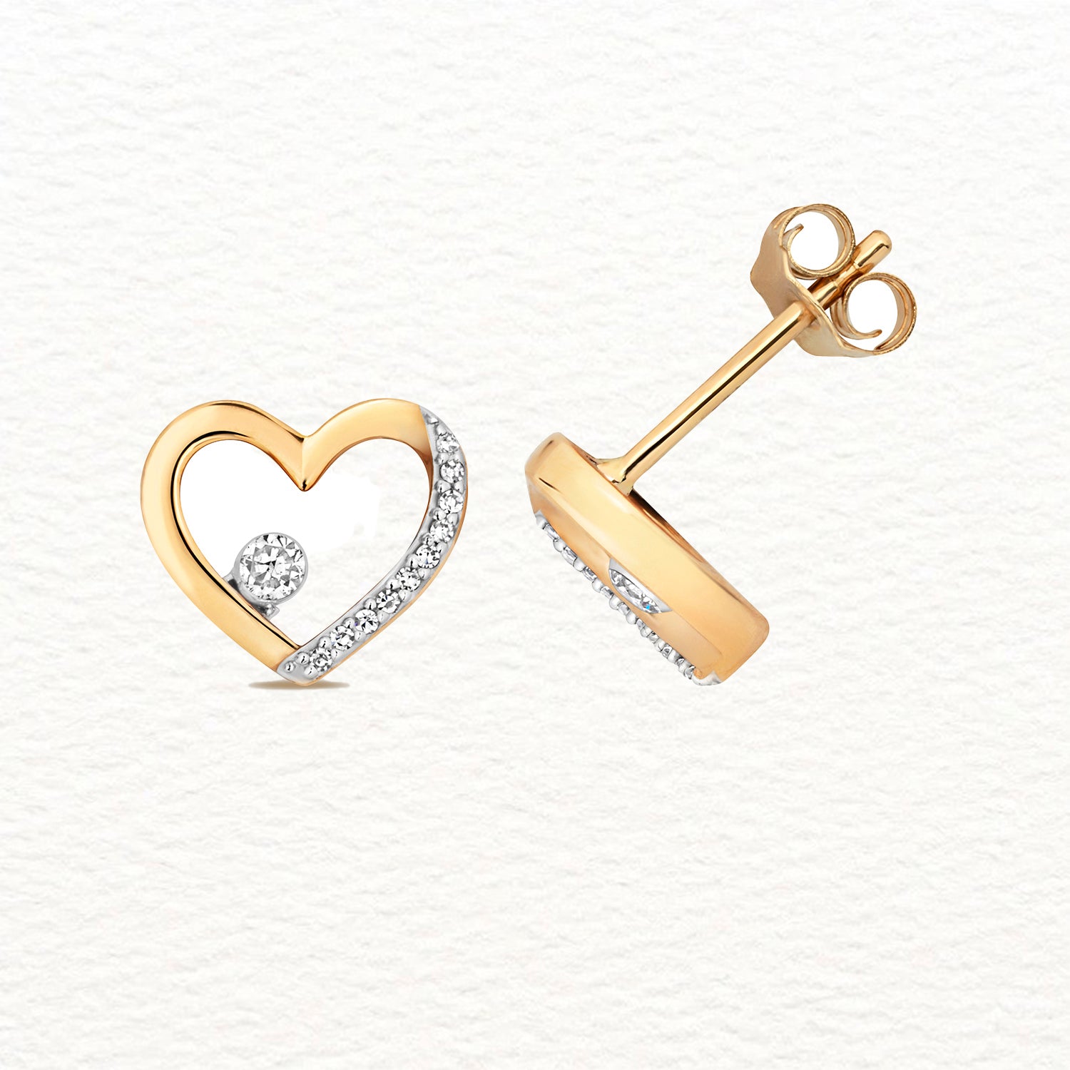 18K Gold and Diamond Nestled Heart Stud Earring