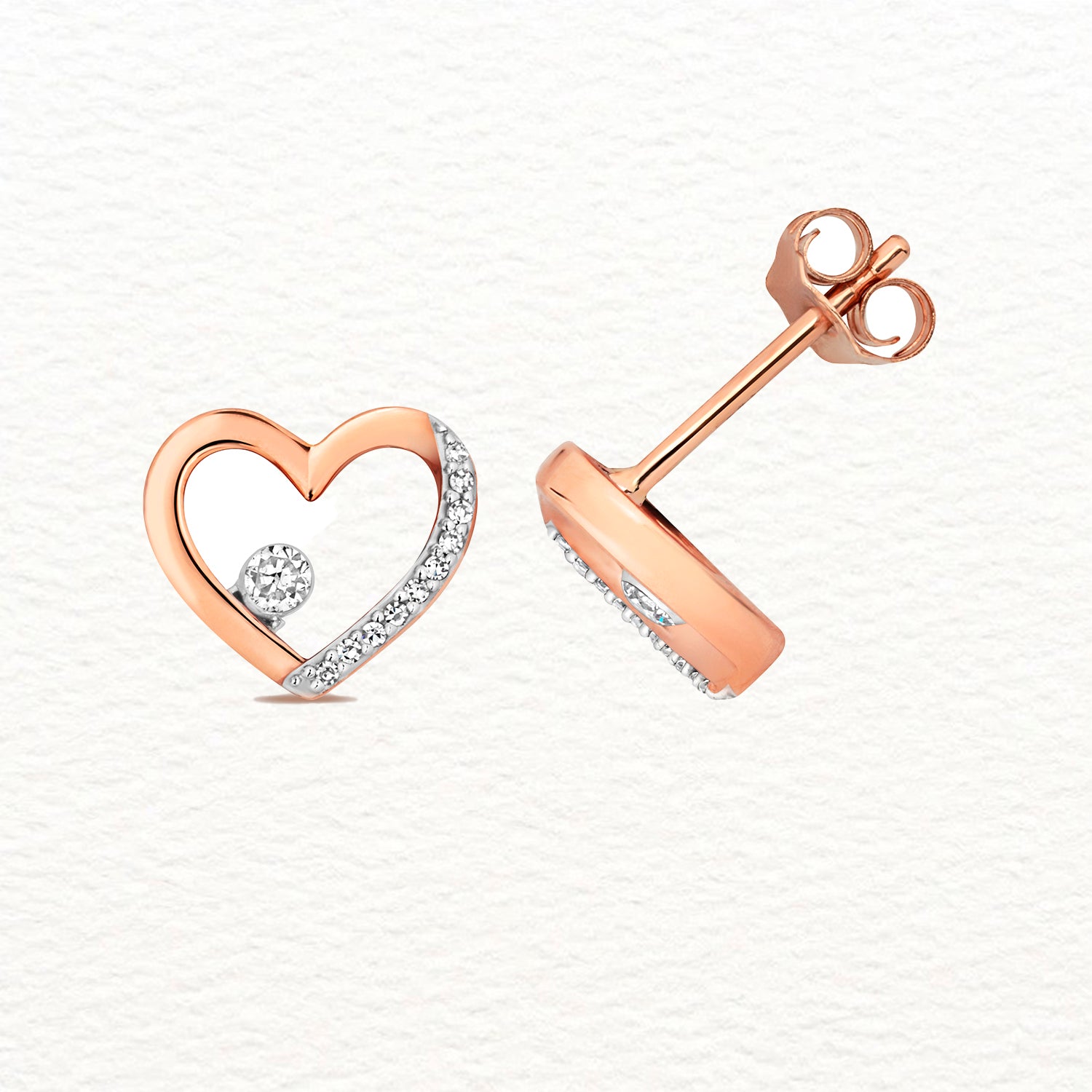 18K Gold and Diamond Nestled Heart Stud Earring
