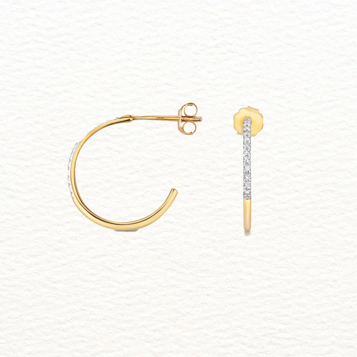 18K Gold and Diamond Half-set Hoop Earring