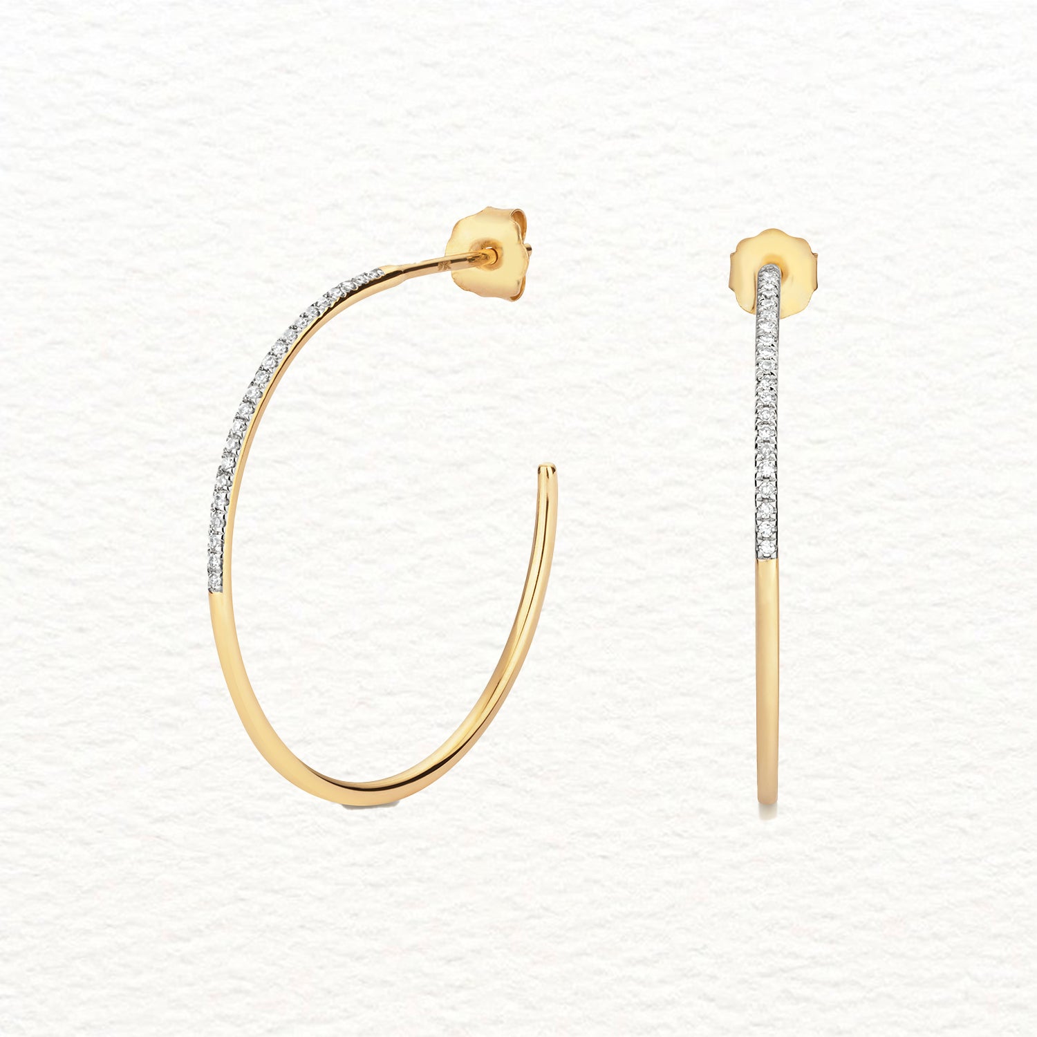 18K Gold and Diamond Half-set Hoop Earring
