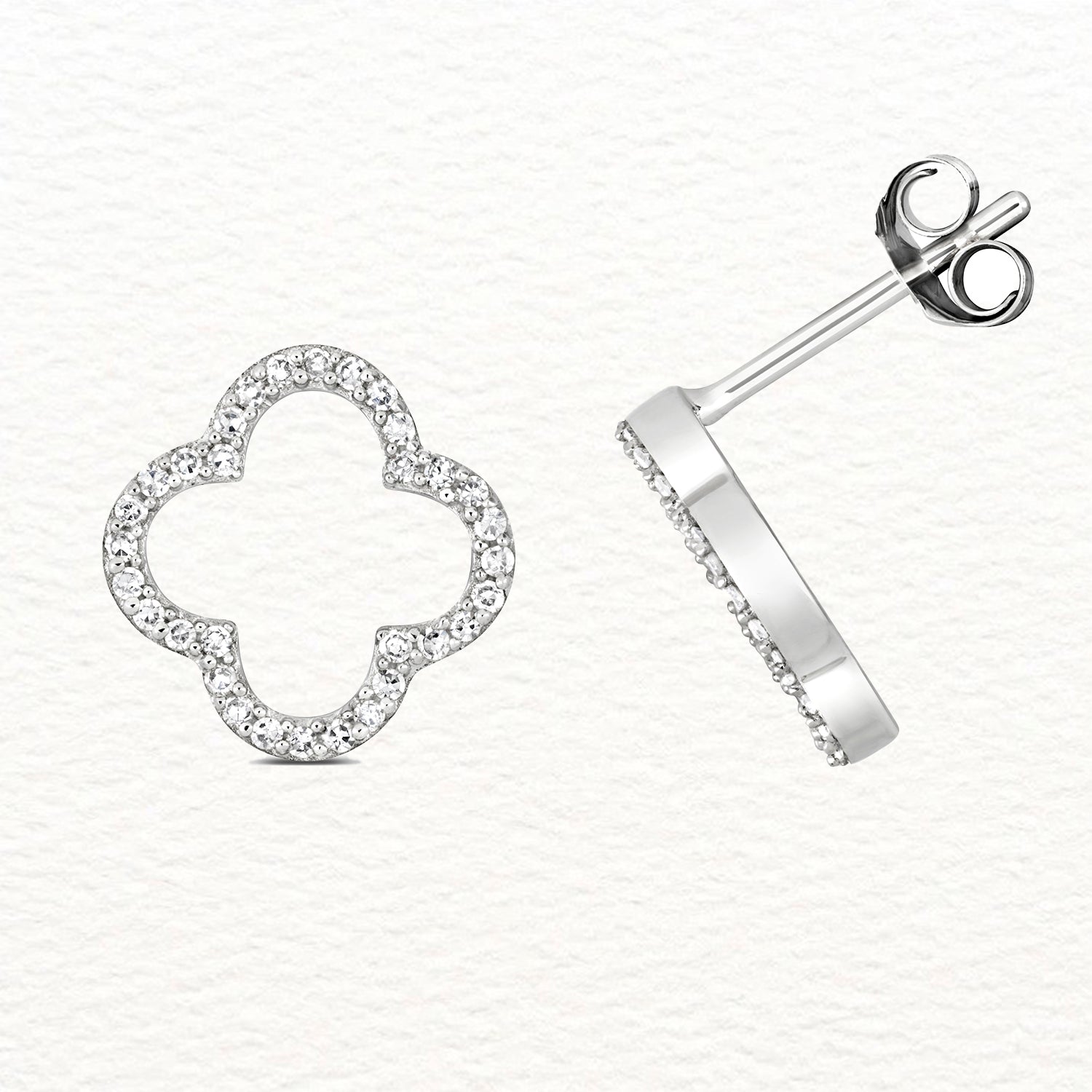18K Gold and Diamond Quatrefoil Stud Earring