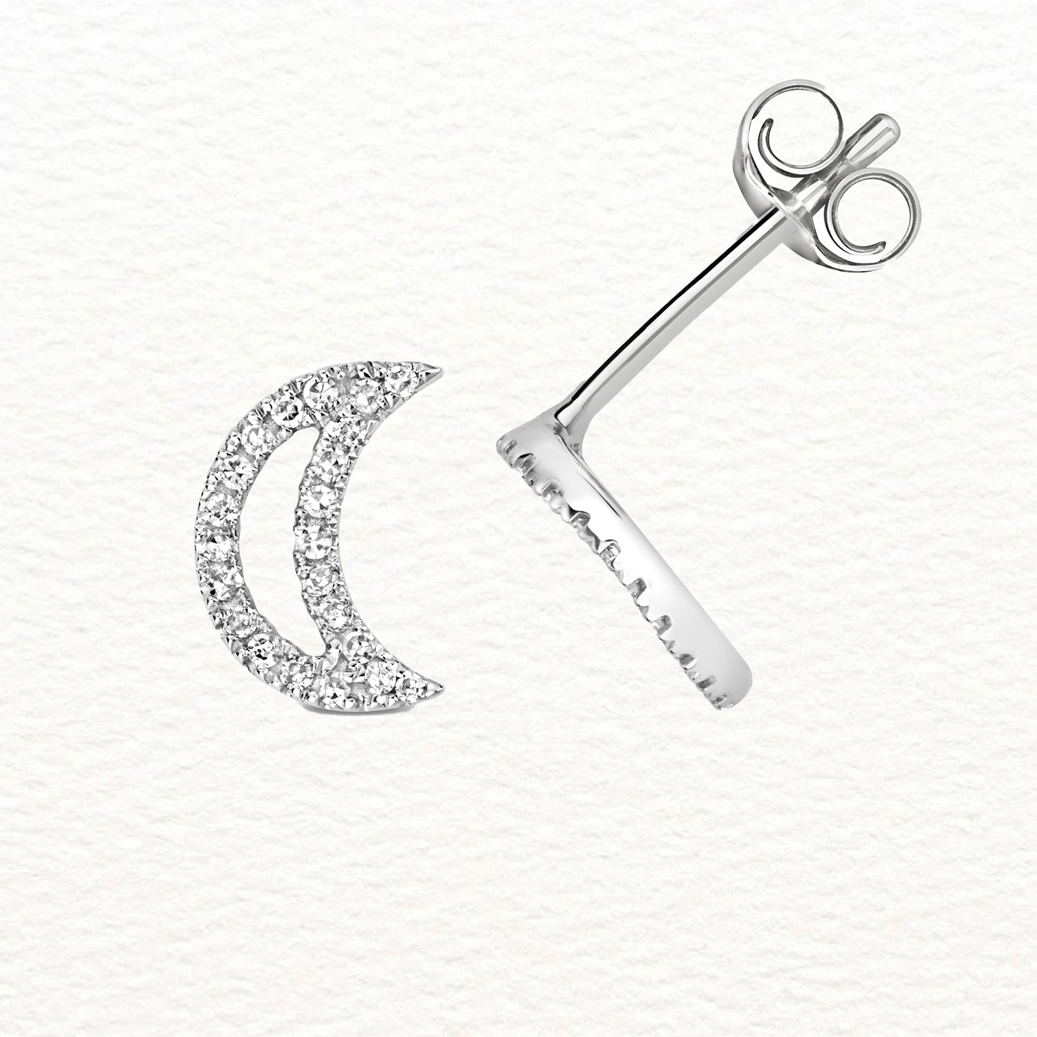 18K Gold and Diamond Crescent Moon Stud Earring