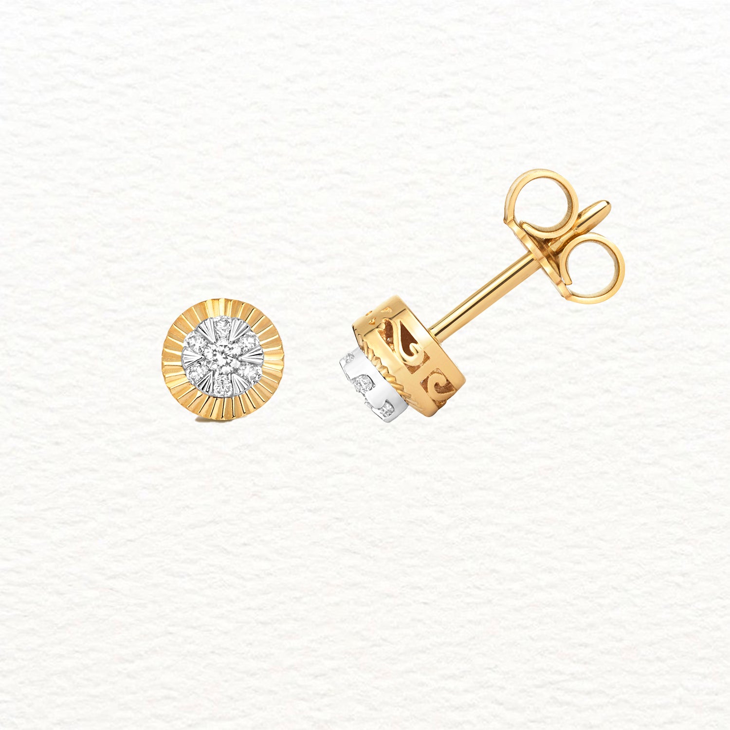 18K Gold and Diamond Illusion Bezel Stud Earring