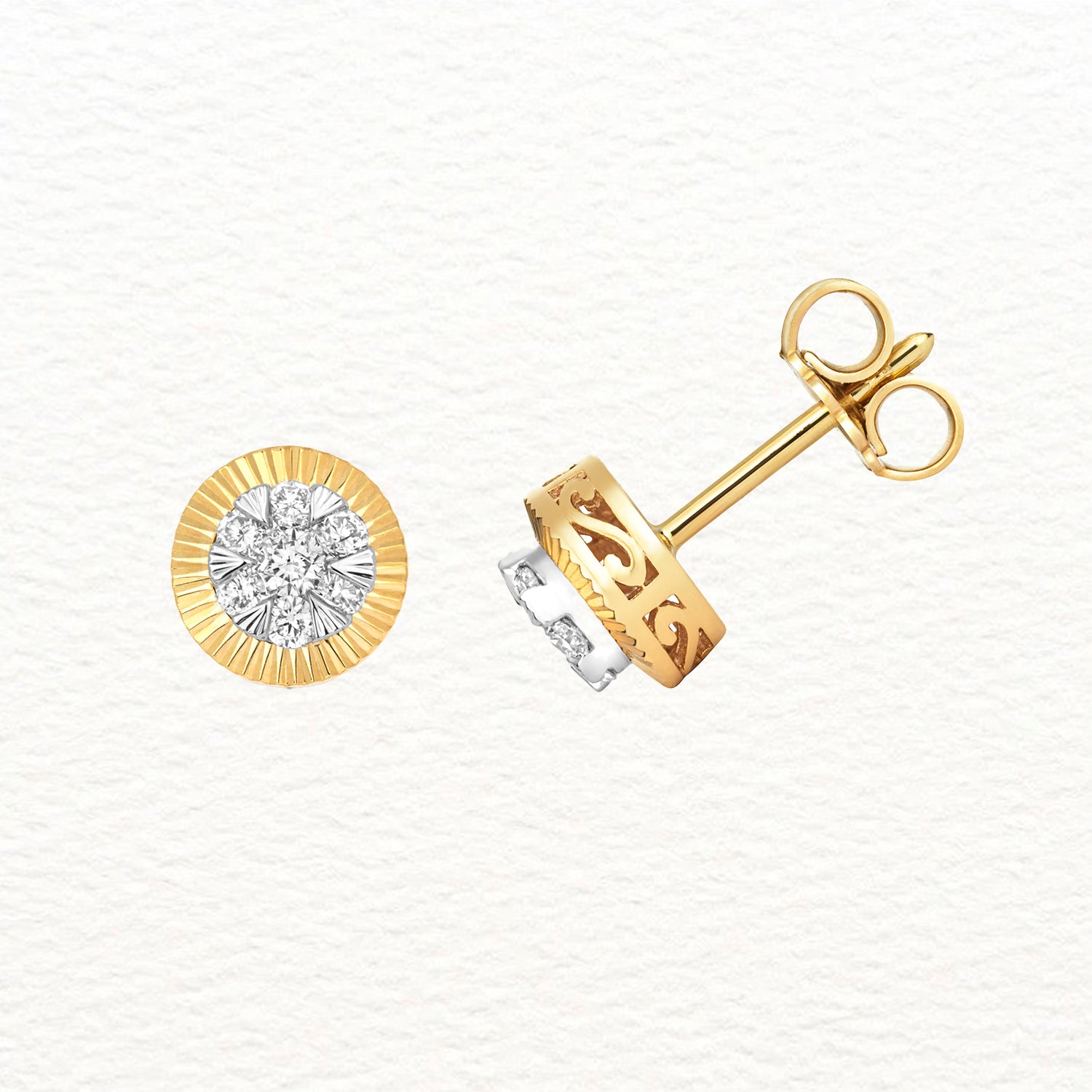 18K Gold and Diamond Illusion Bezel Stud Earring