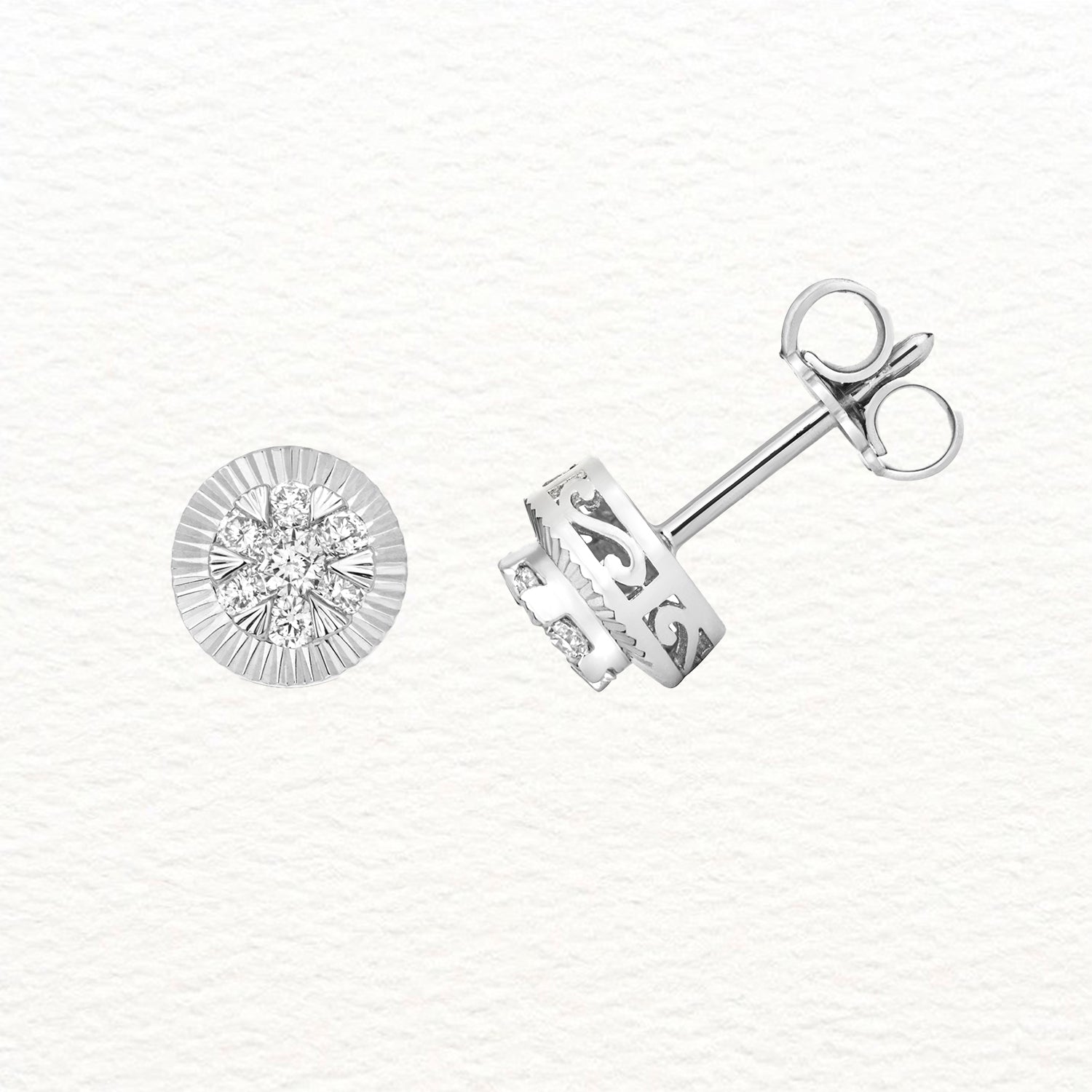 18K Gold and Diamond Illusion Bezel Stud Earring