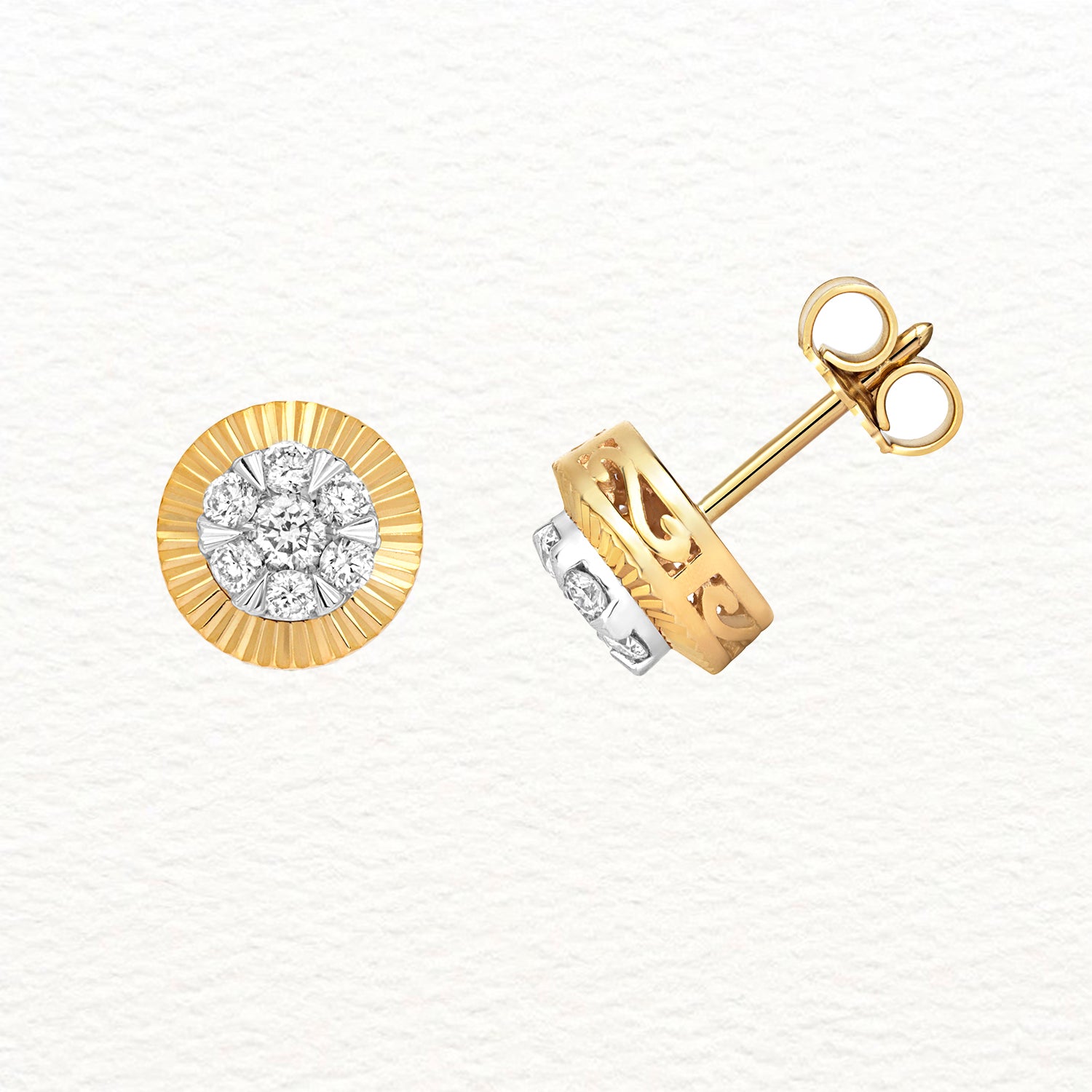18K Gold and Diamond Illusion Bezel Stud Earring