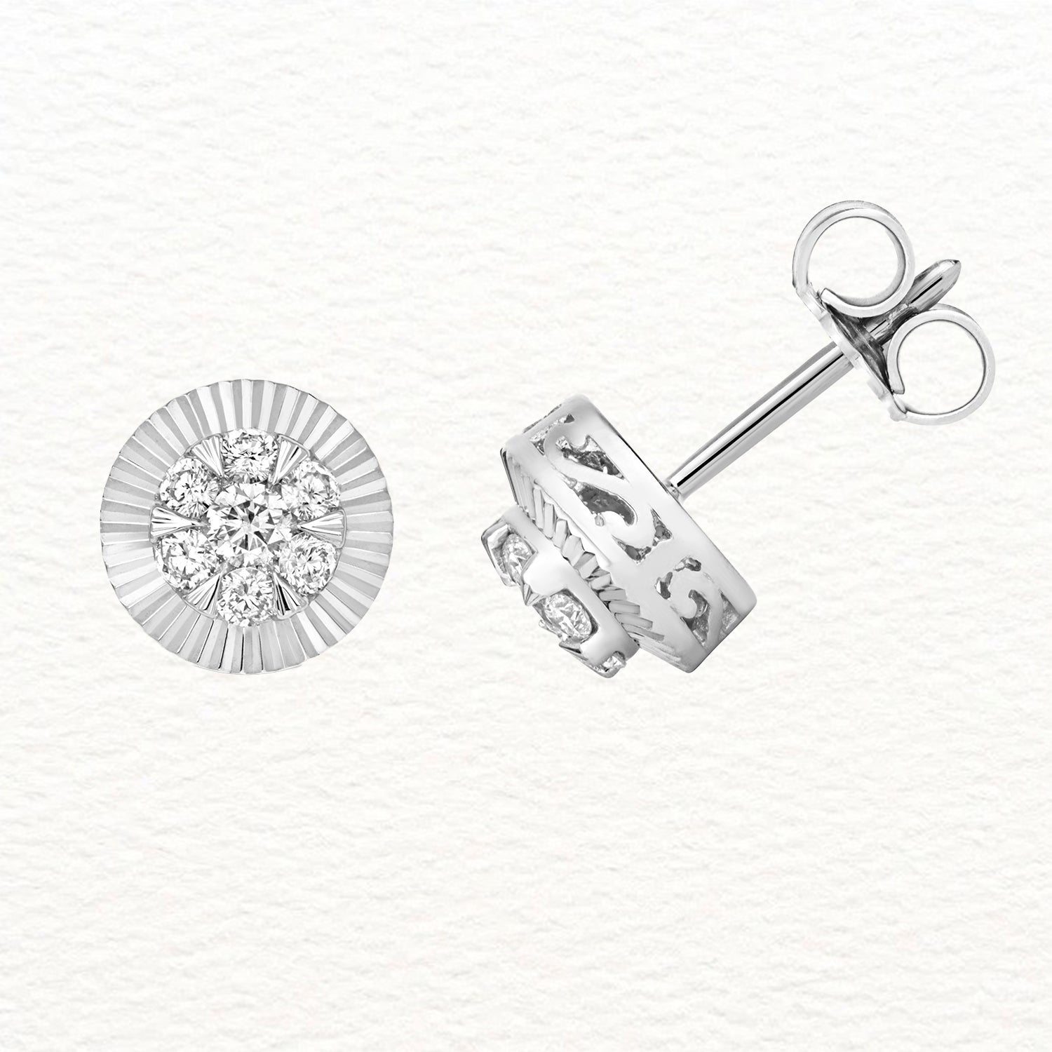 18K Gold and Diamond Illusion Bezel Stud Earring