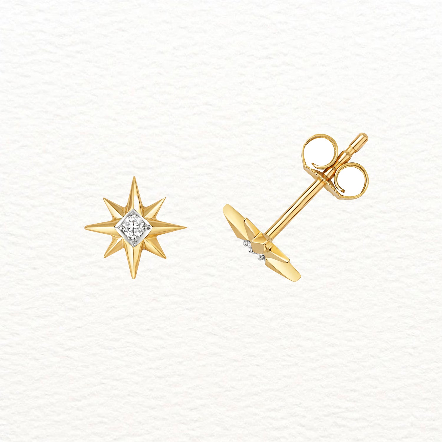 19K Gold and Diamond 8-point star Stud Earring