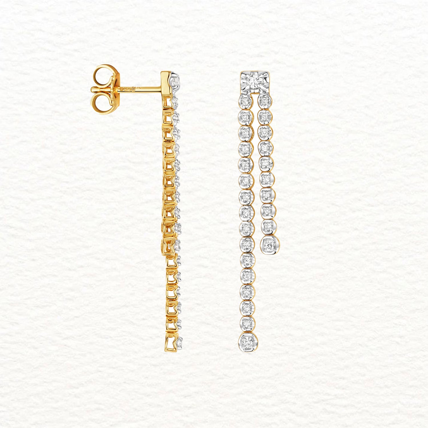 18K Gold and Diamond Double Row Drop Earring