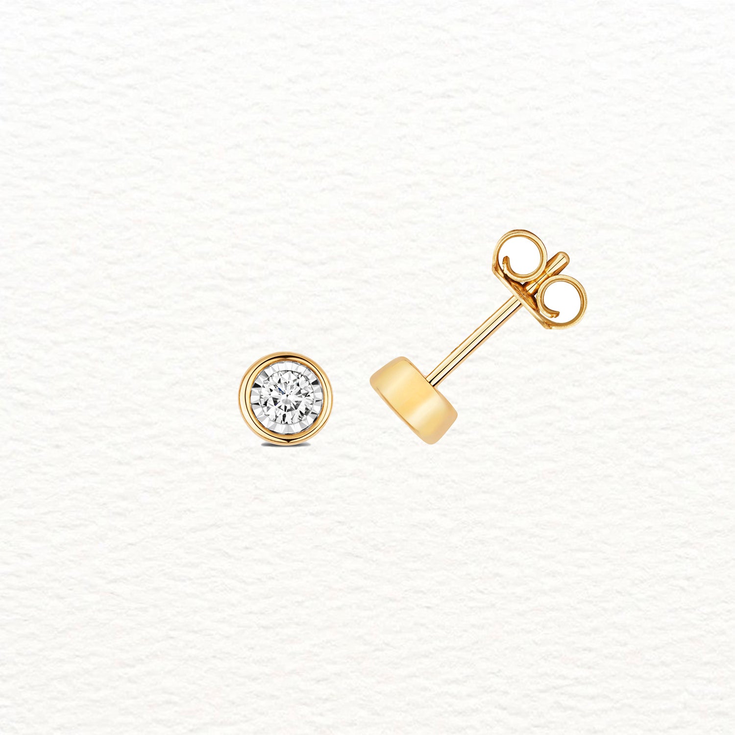 18K Gold and Diamond Illusion Rubover Stud Earring