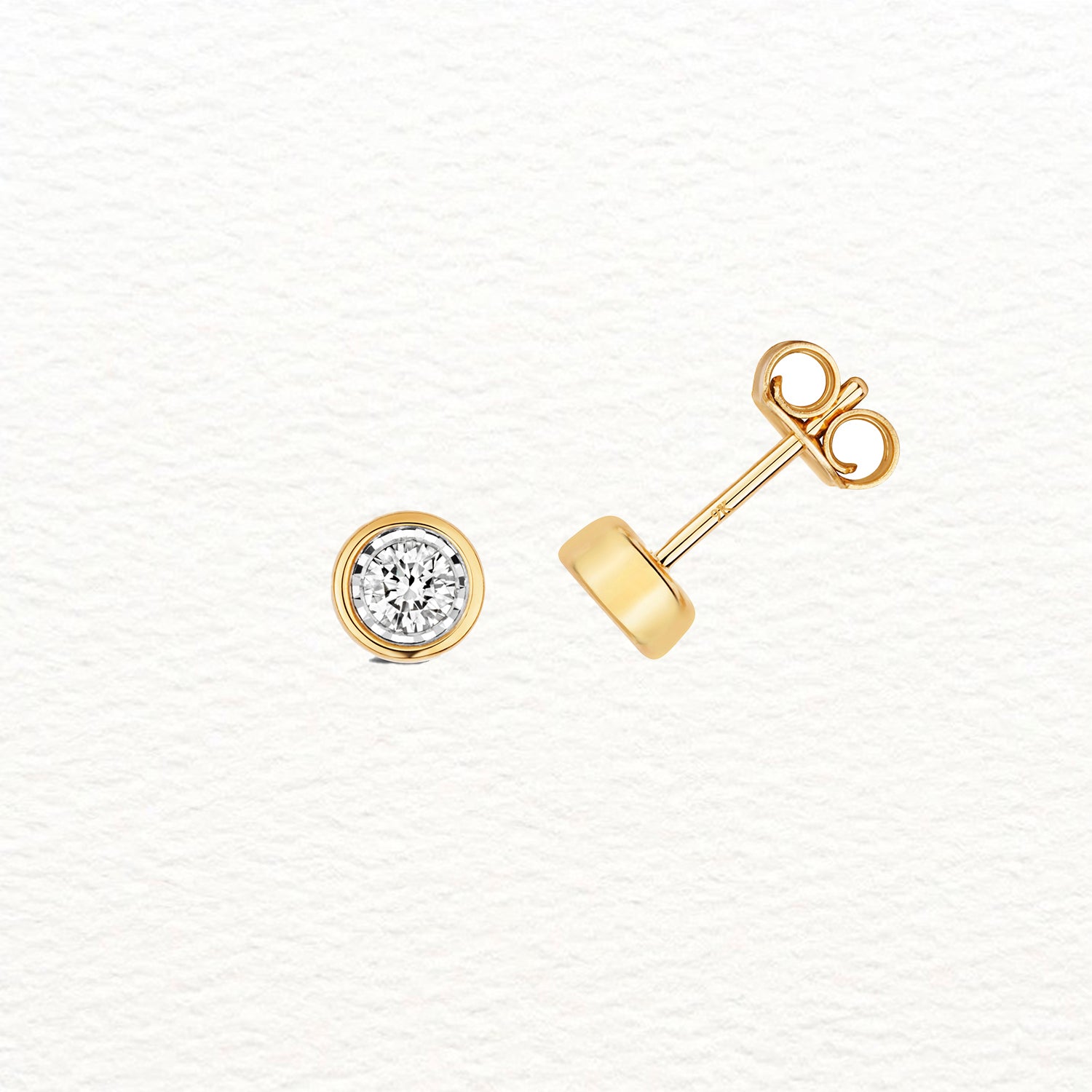 18K Gold and Diamond Illusion Rubover Stud Earring