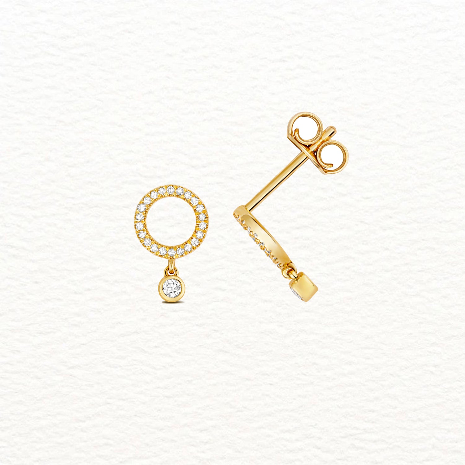 18K Gold and Diamond Circle and Drop Stud Earring