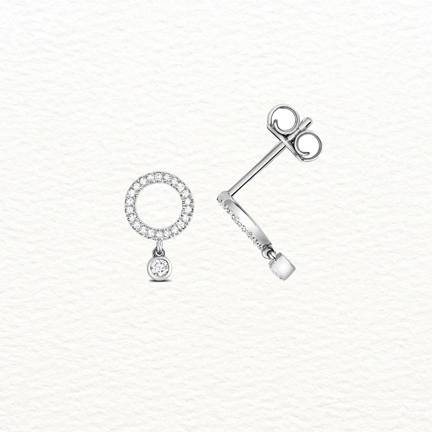 18K Gold and Diamond Circle and Drop Stud Earring