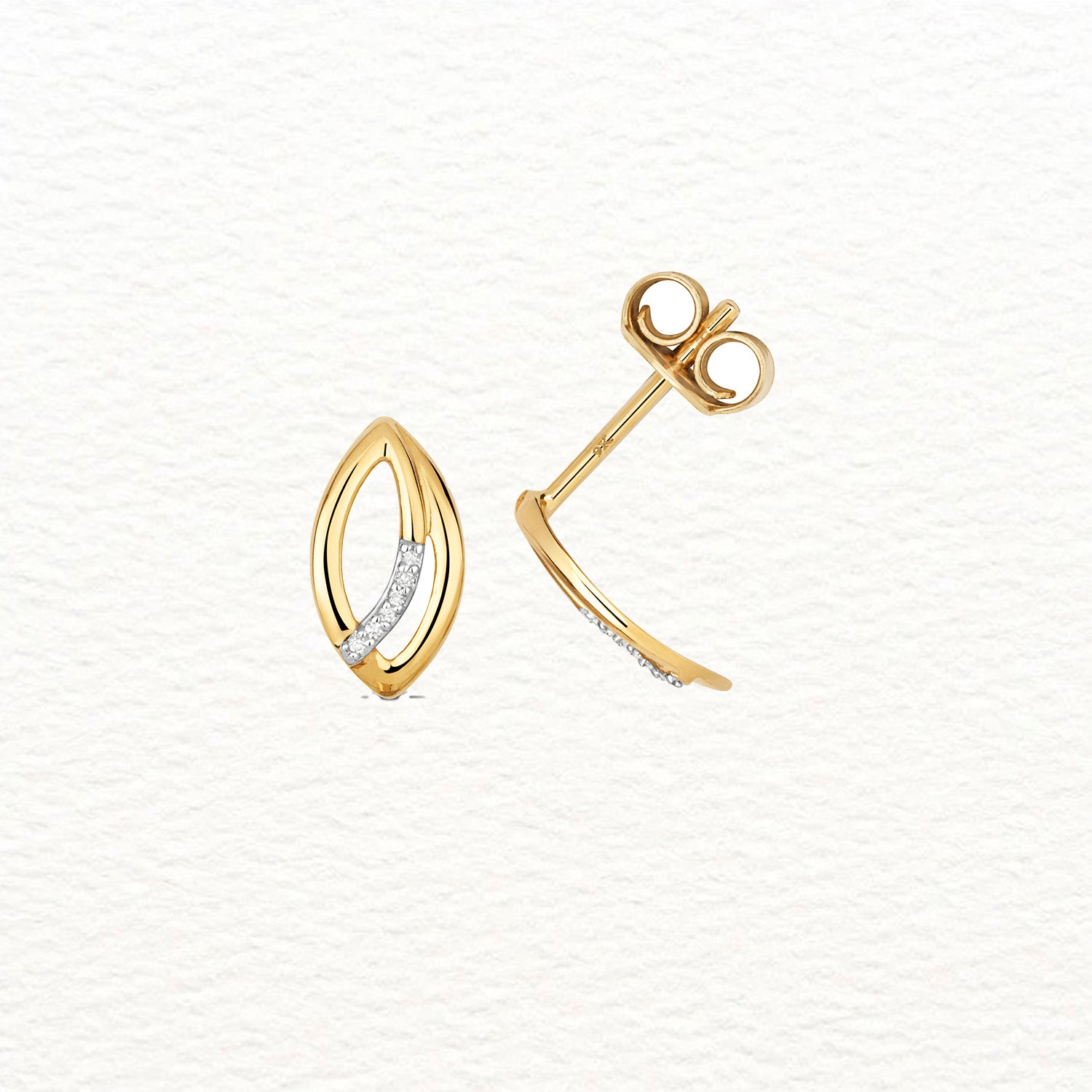 18K Gold and Diamond Marquise and Row Stud Earring