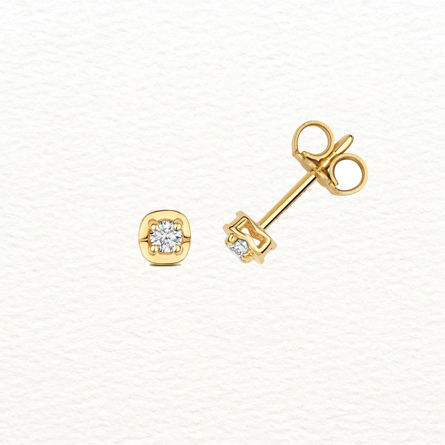 18K Gold and Diamond Bezel Illusion Stud Earring