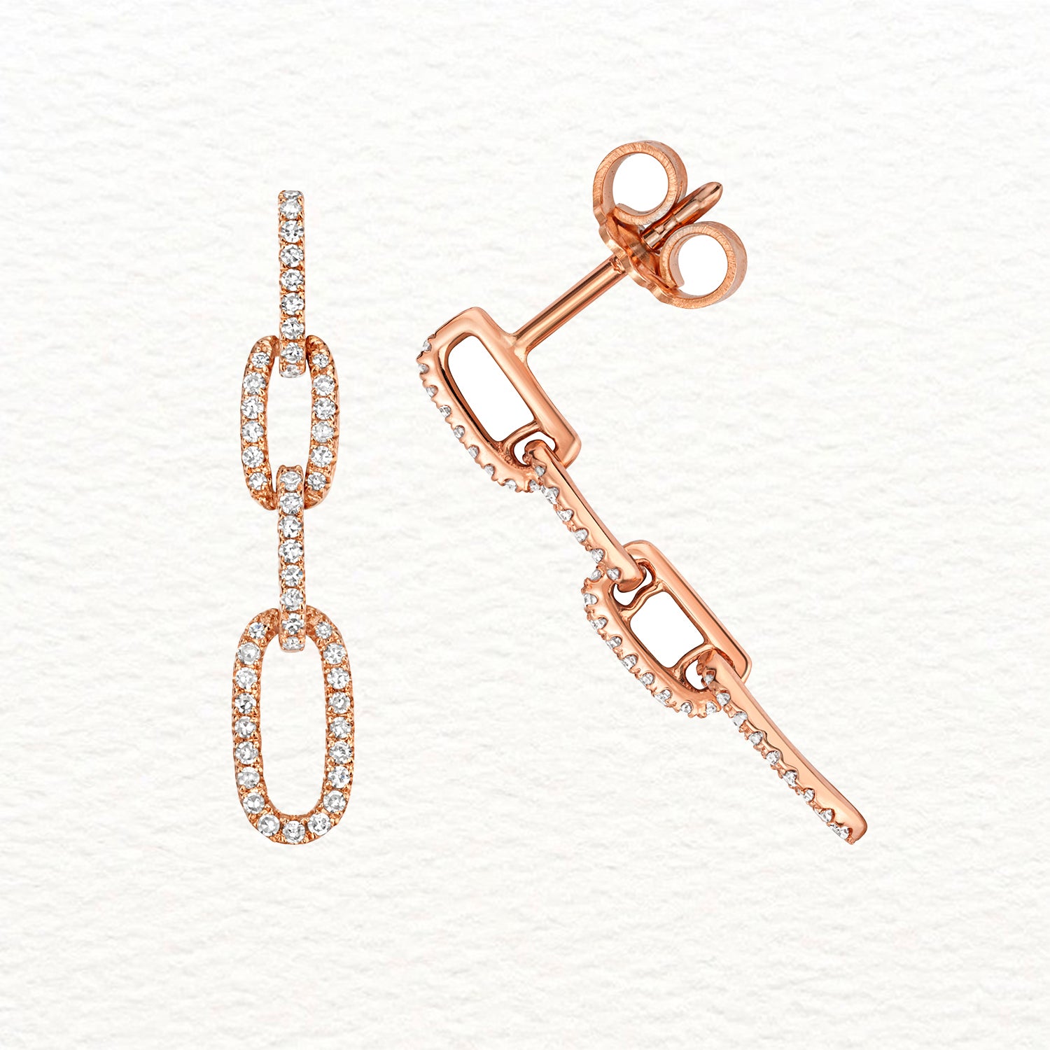 18K Gold and Diamond Link Drop Stud Earring