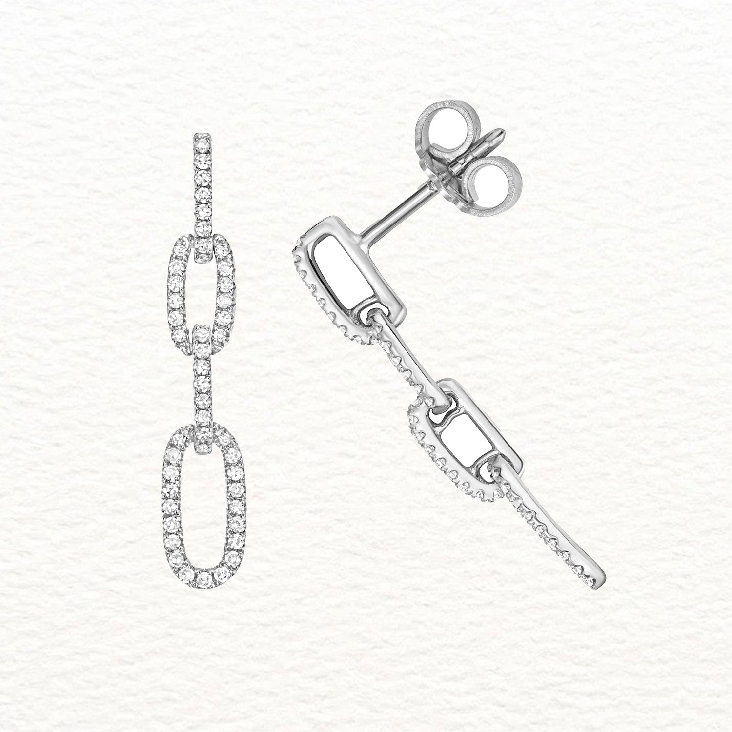 18K Gold and Diamond Link Drop Stud Earring