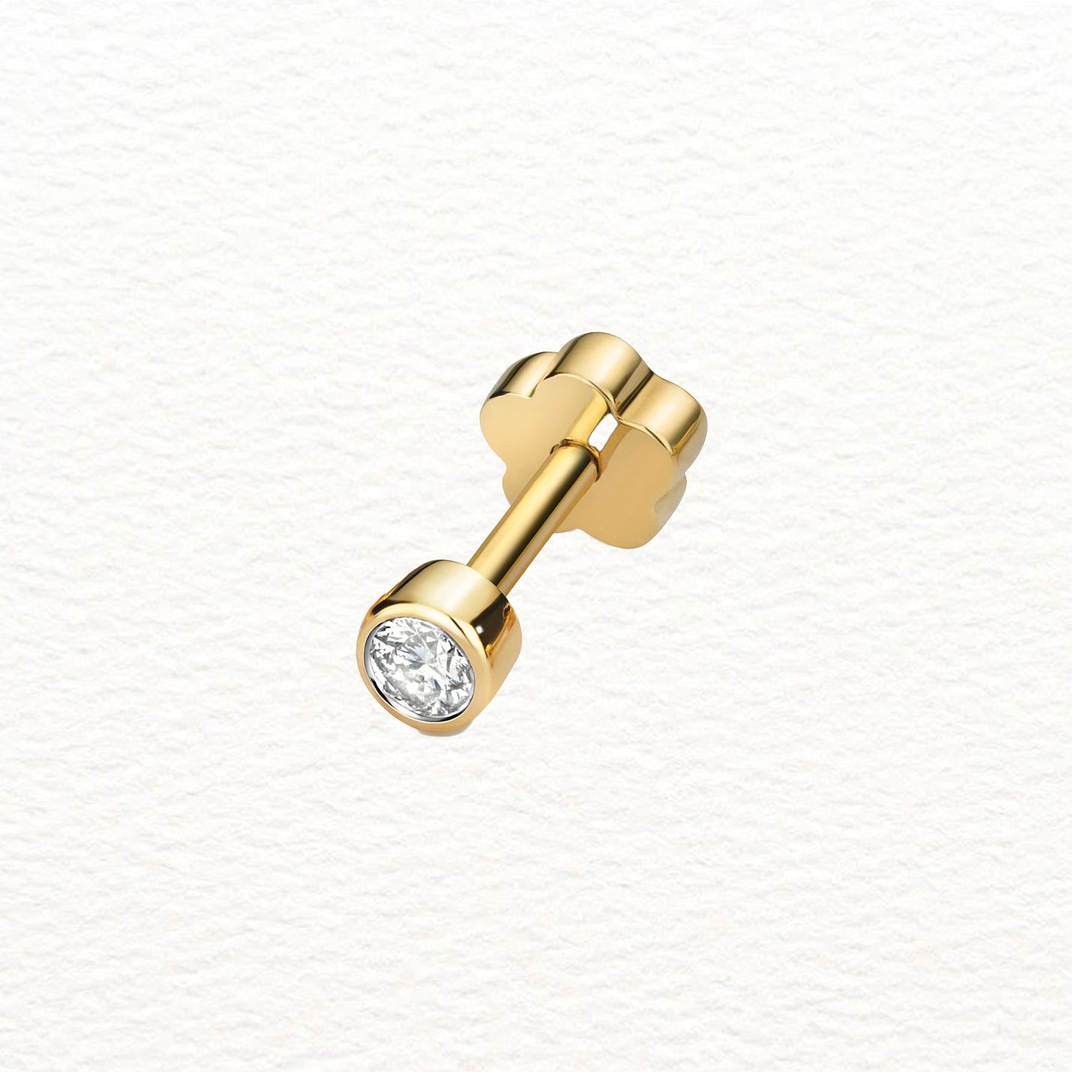 18K Gold and Diamond Rubover Cartilage Stud Earring