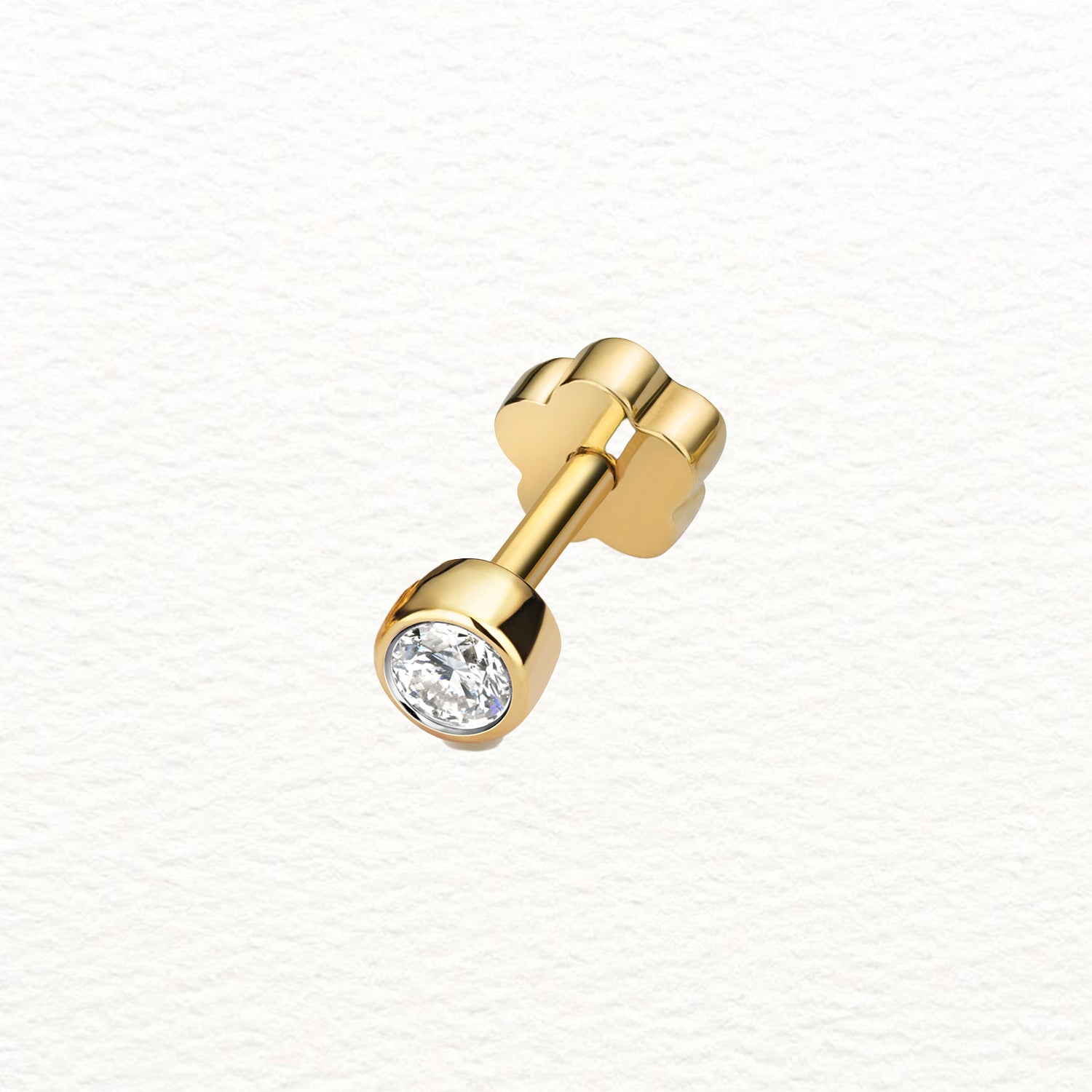 18K Gold and Diamond Rubover Cartilage Stud Earring
