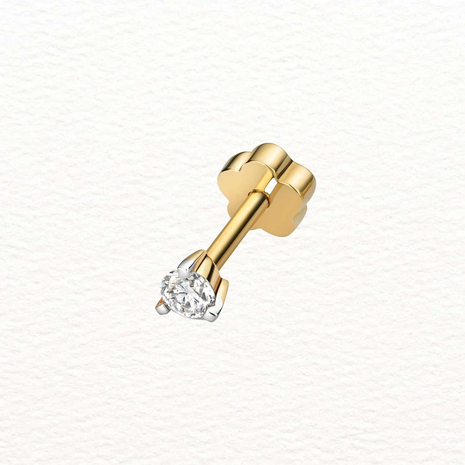 18K Gold and Diamond 3-Claw Cartilage Stud Earring
