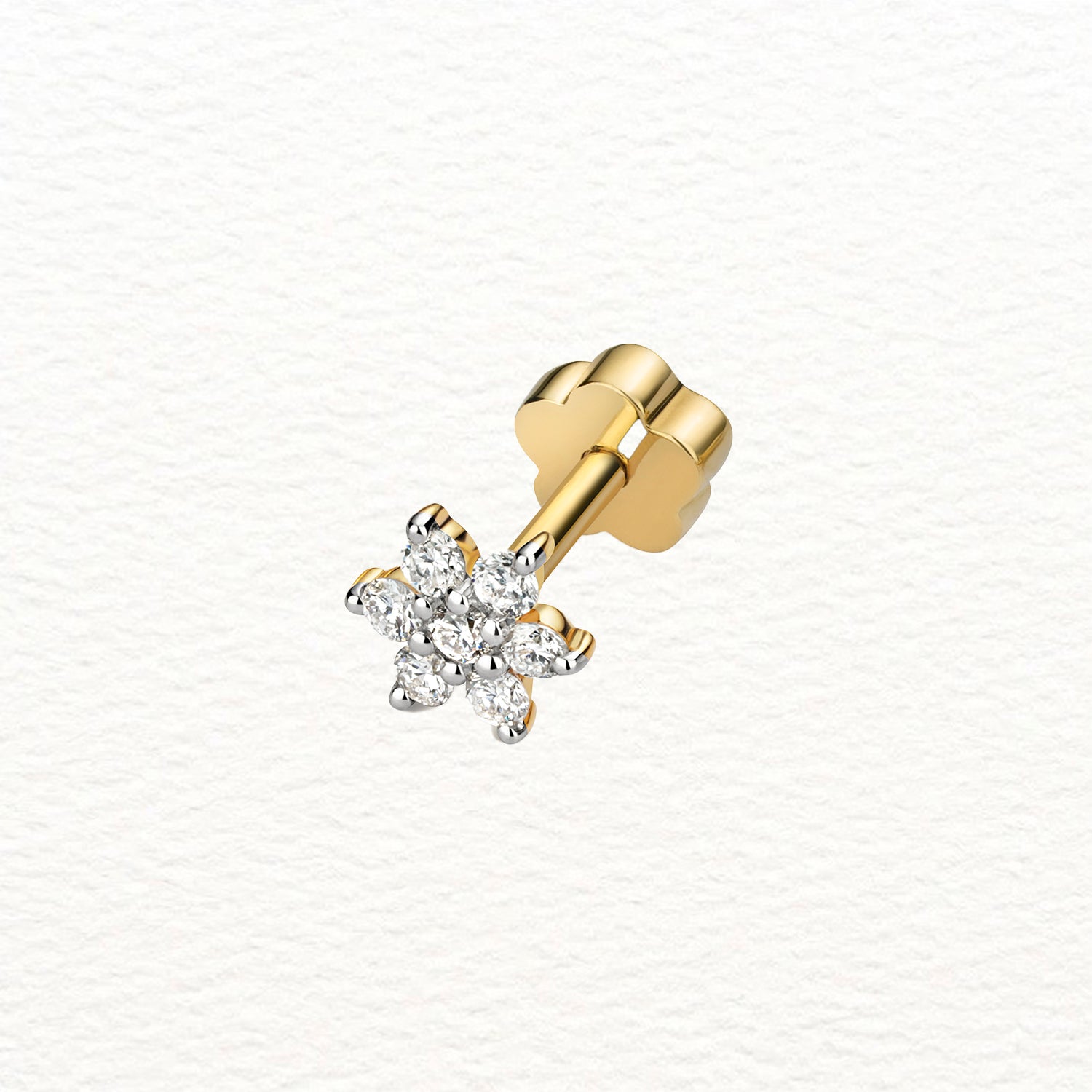 18K Gold and Diamond Flower Cartilage Stud Earring