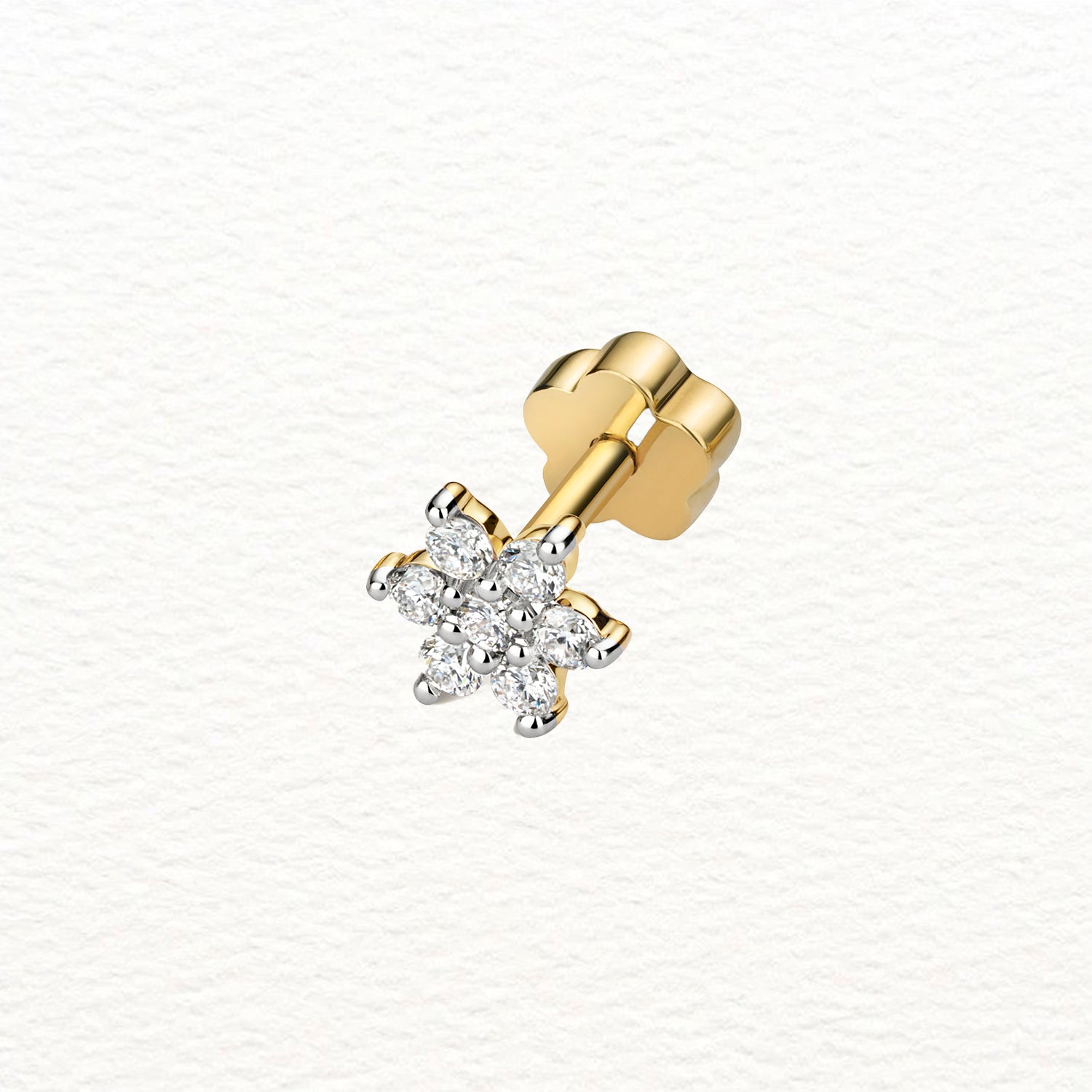 18K Gold and Diamond Flower Cartilage Stud Earring