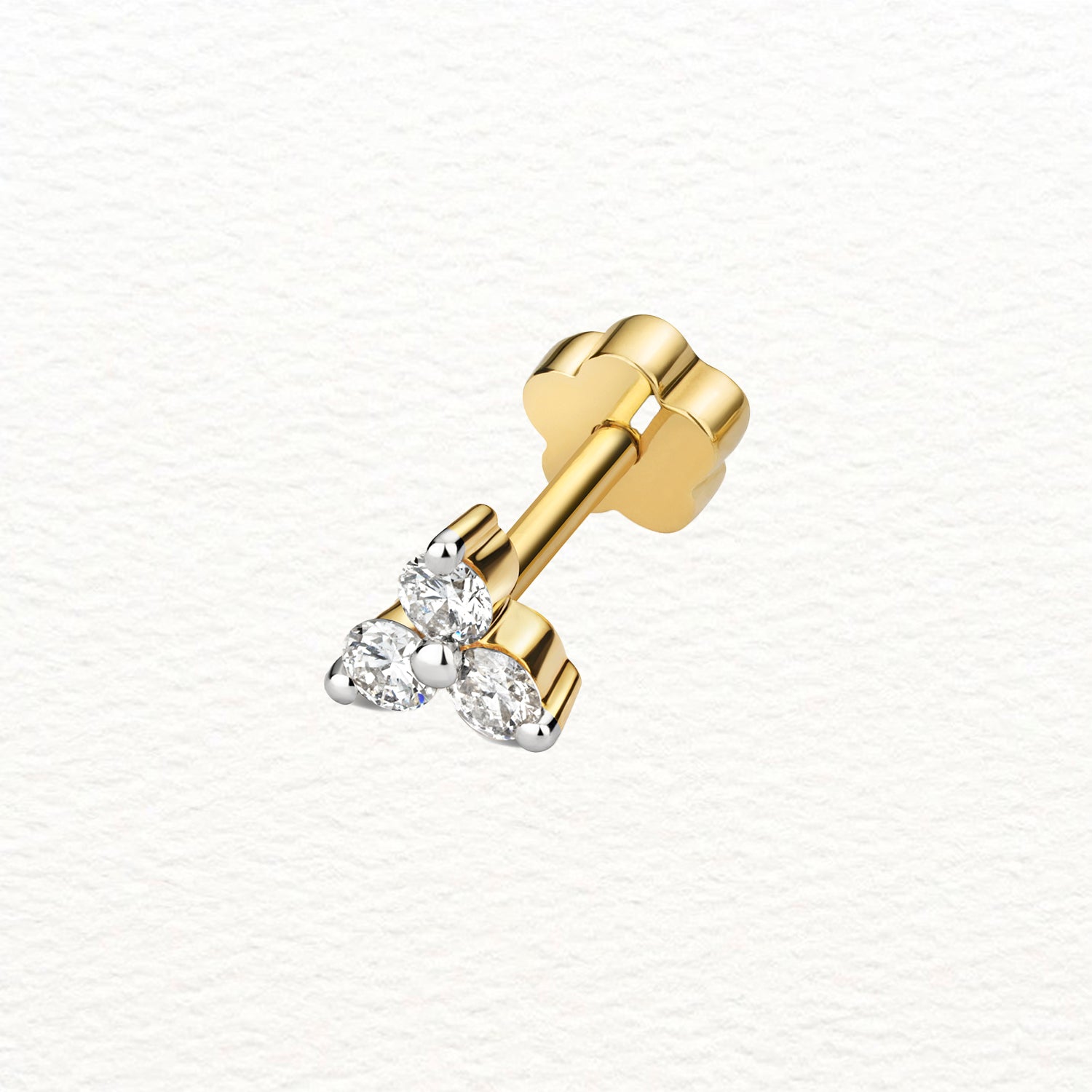 18K Gold and Diamond 3-Stone Cartilage Stud Earring