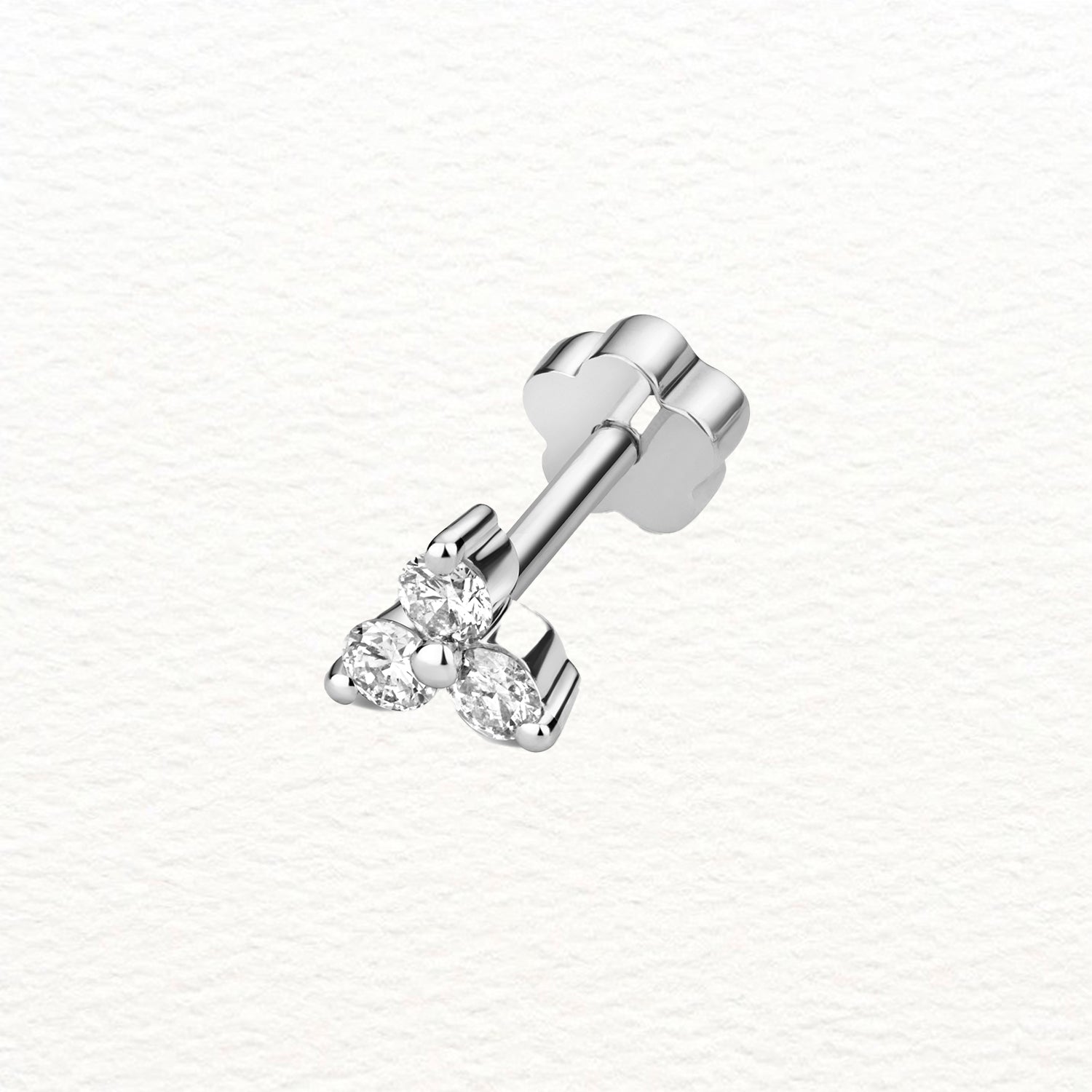 18K Gold and Diamond 3-Stone Cartilage Stud Earring