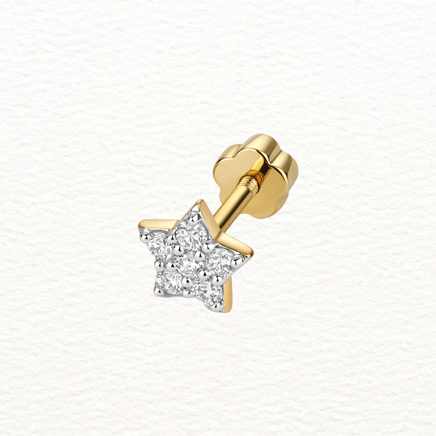 18K Gold and Diamond Star Cartilage Stud Earring