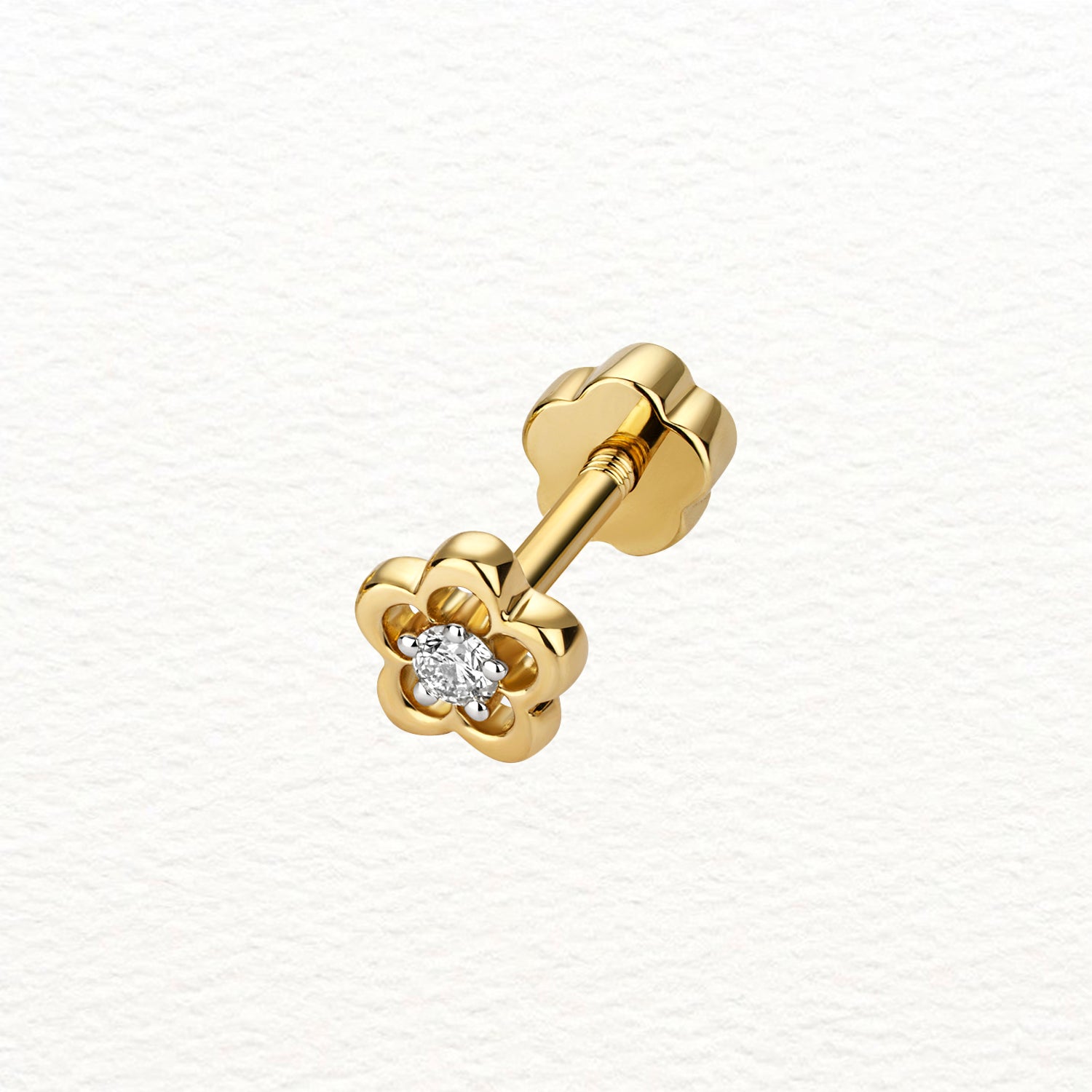 18K Gold and Diamond Flower Outline Cartilage Earring