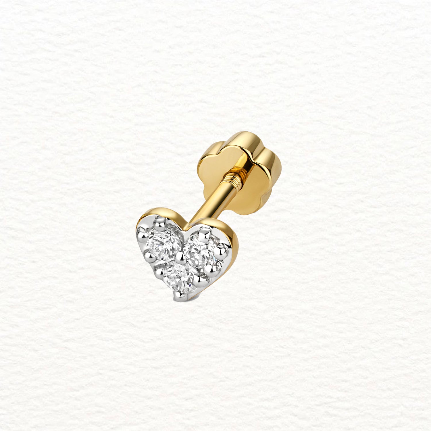 18K Gold and Diamond Heart Cartilage Stud Earring