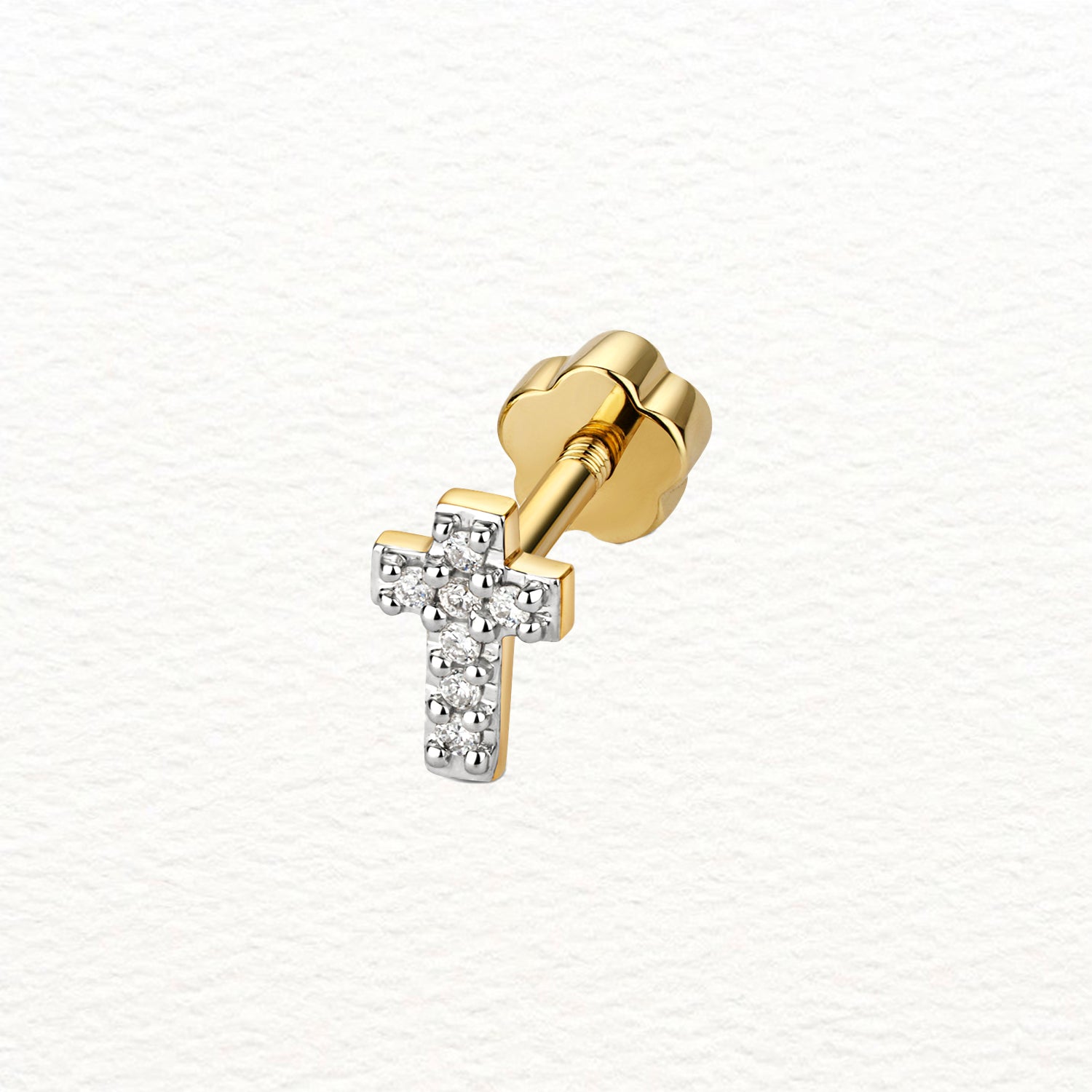 18K Gold and Diamond Cross Cartilage Stud Earring