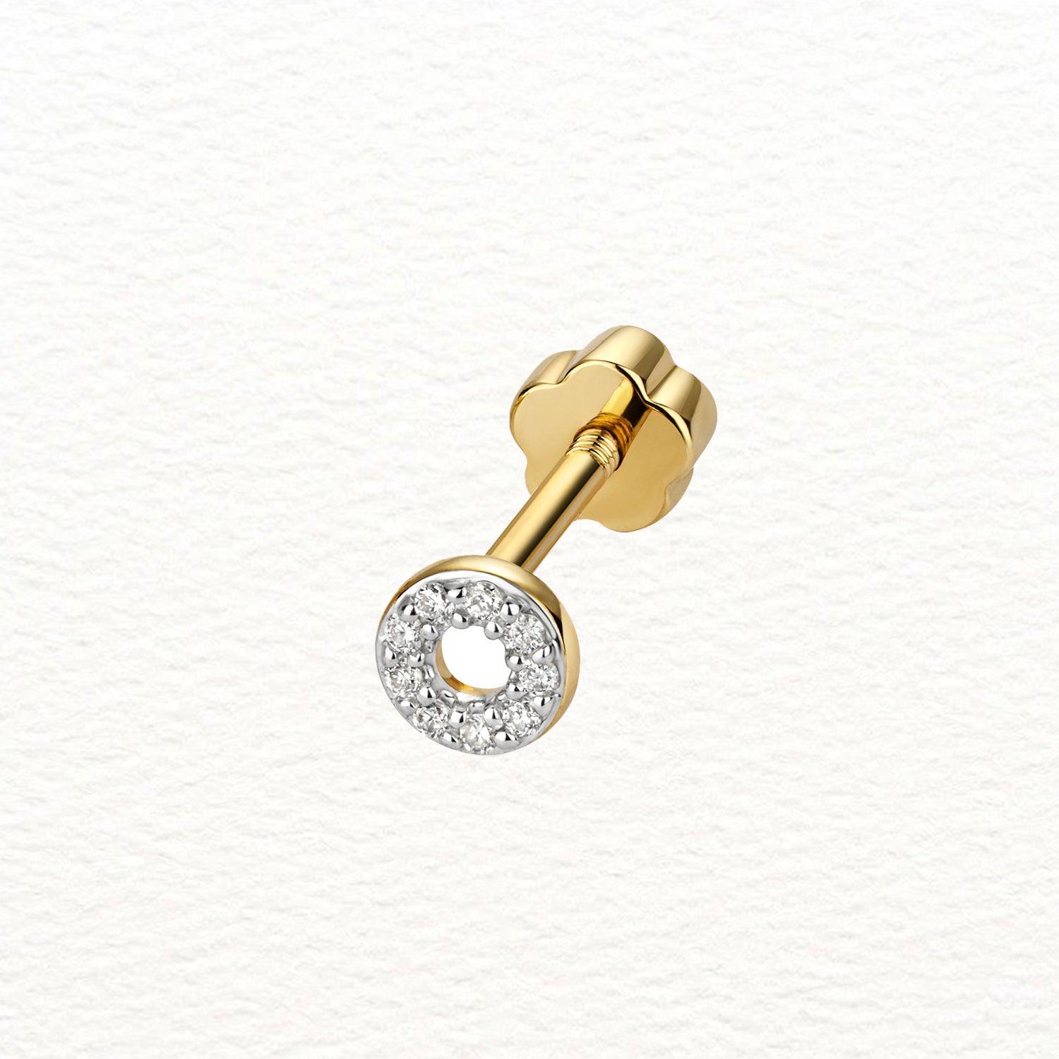 18K Gold and Diamond Circle Cartilage Stud Earring