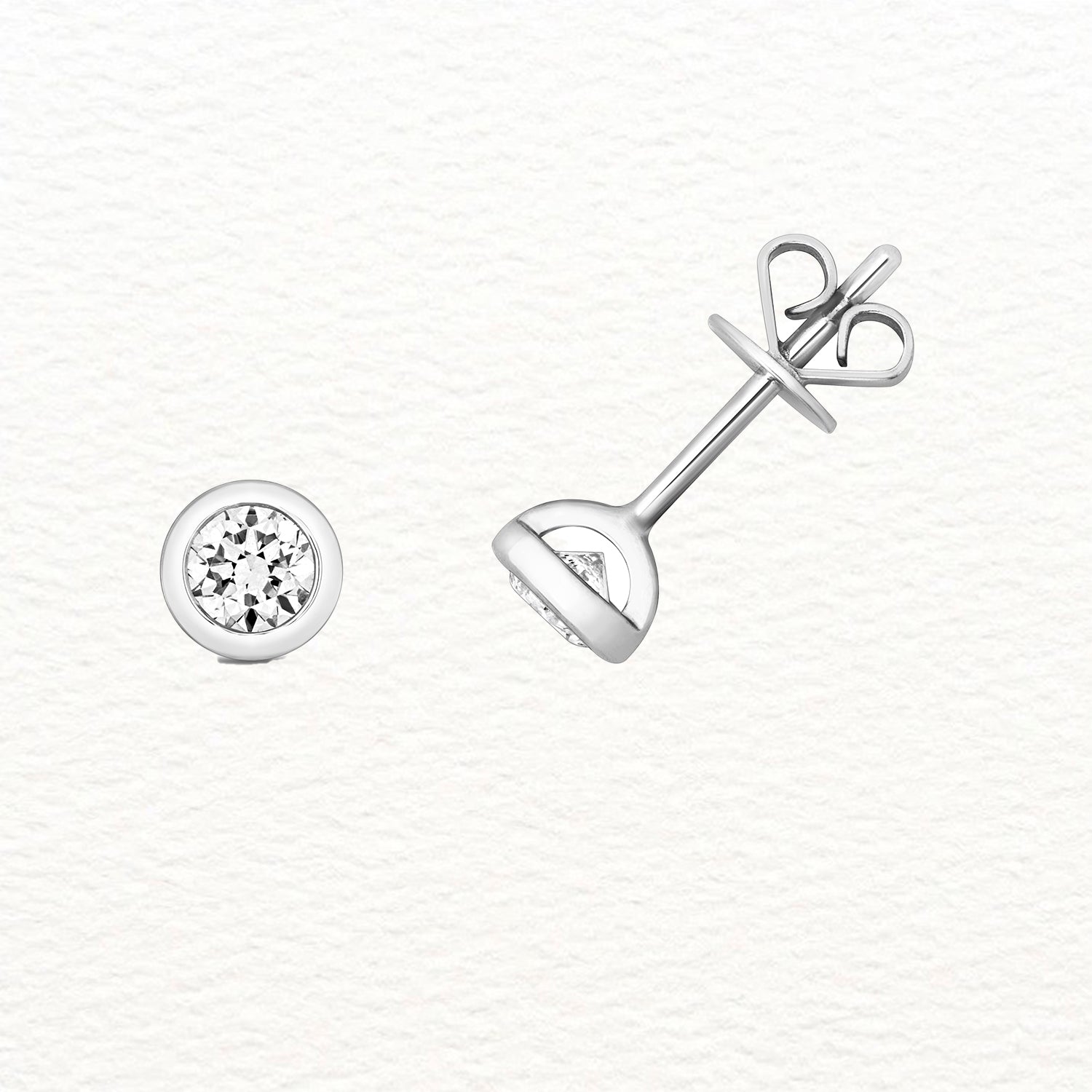 18K Gold and Diamond Rubover Stud Earring