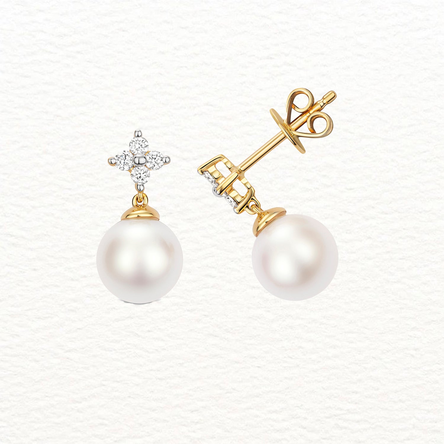 18K Gold, Diamond, and Akoya Pearl Cross Drop Earring