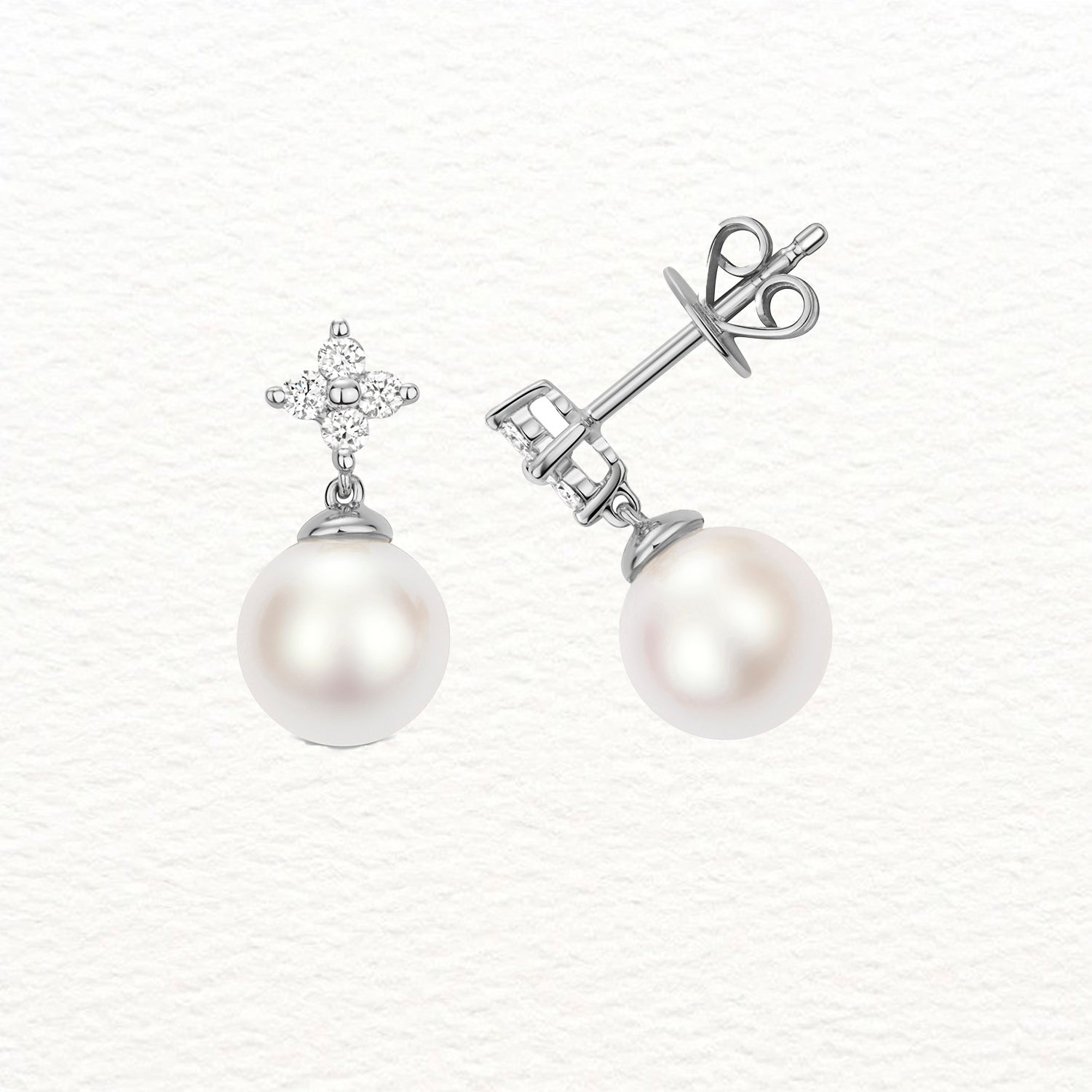 18K Gold, Diamond, and Akoya Pearl Cross Drop Earring