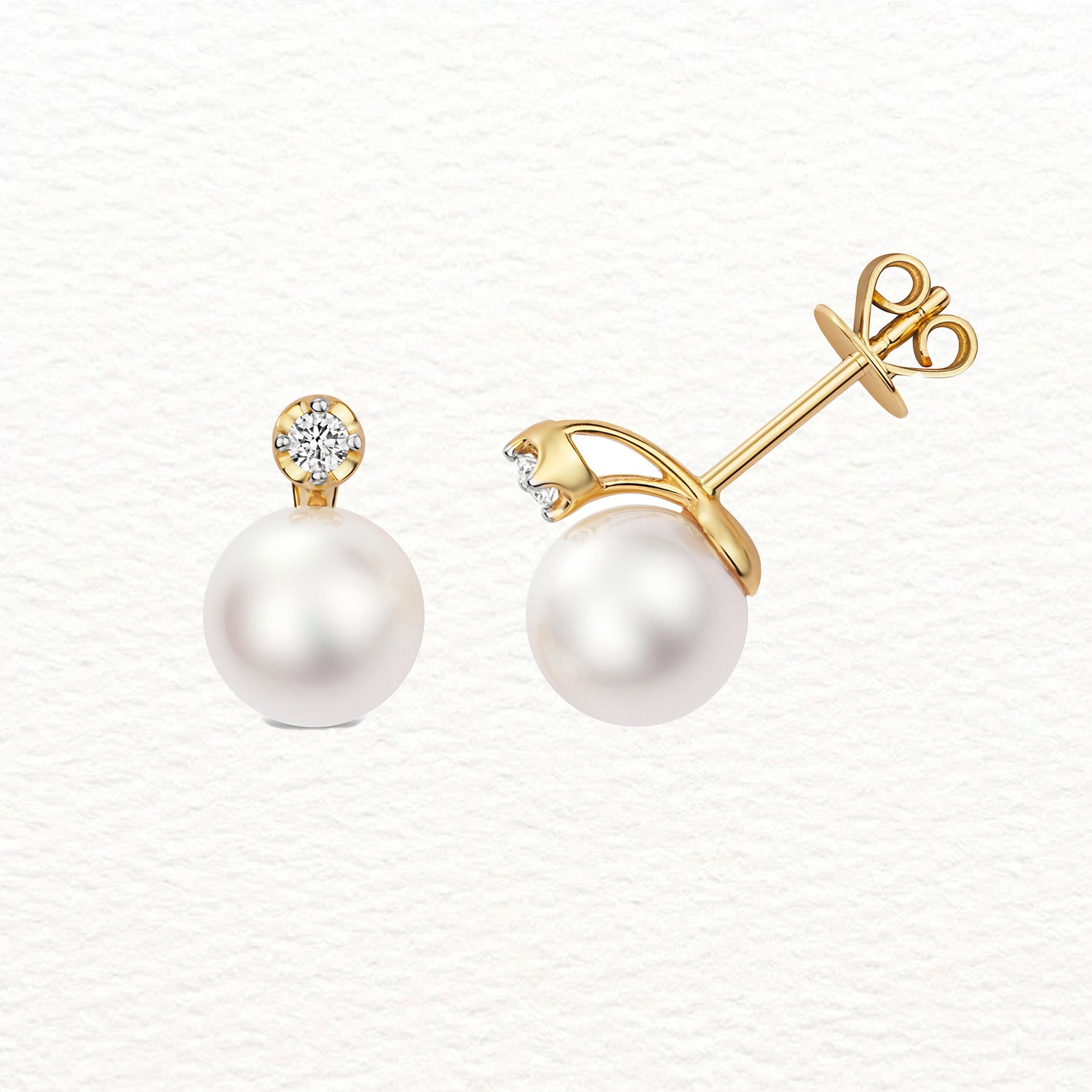 18K Gold, Diamond, and Akoya Pearl Drop Earring