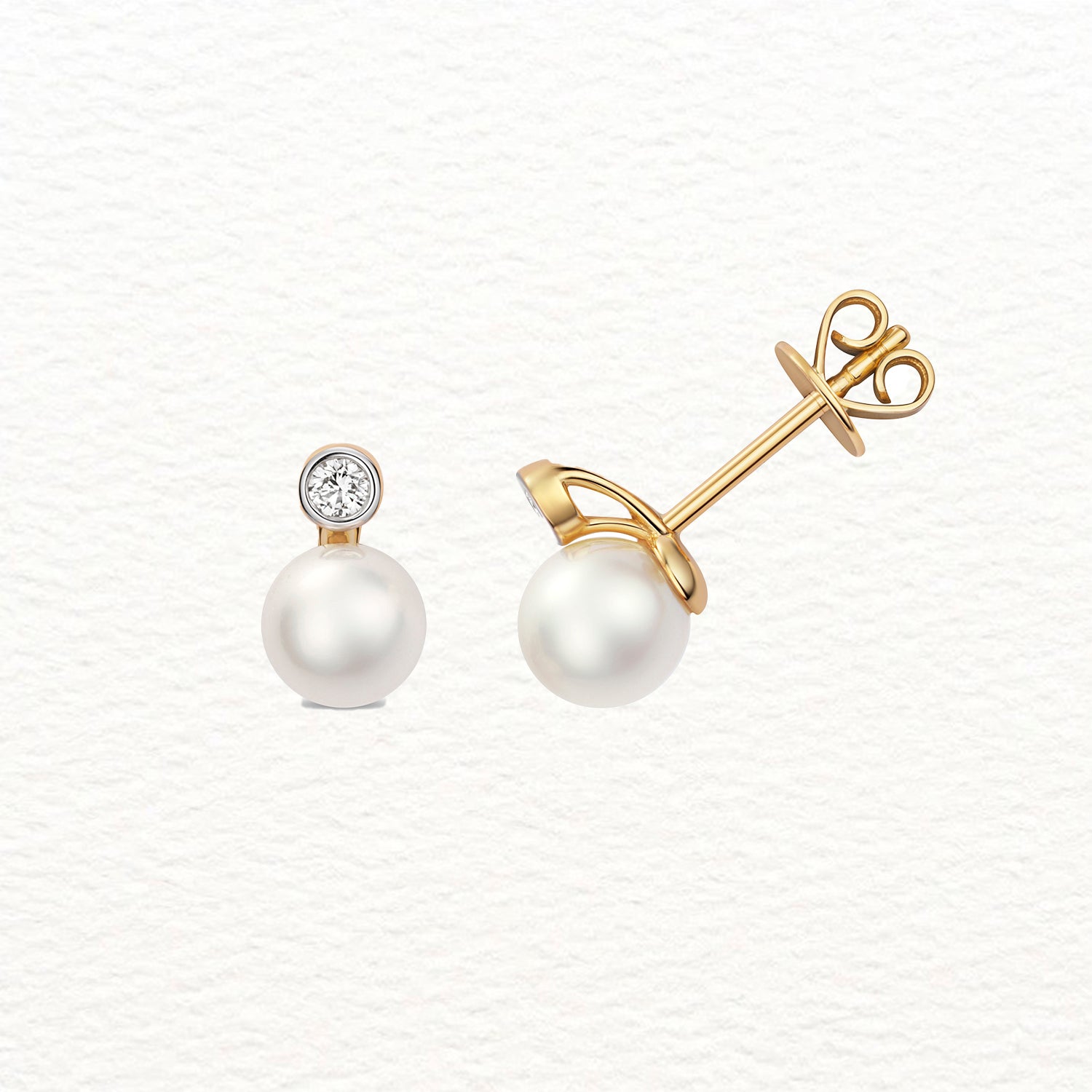 18K Gold, Diamond, and Akoya Pearl Rubover Drop Earring