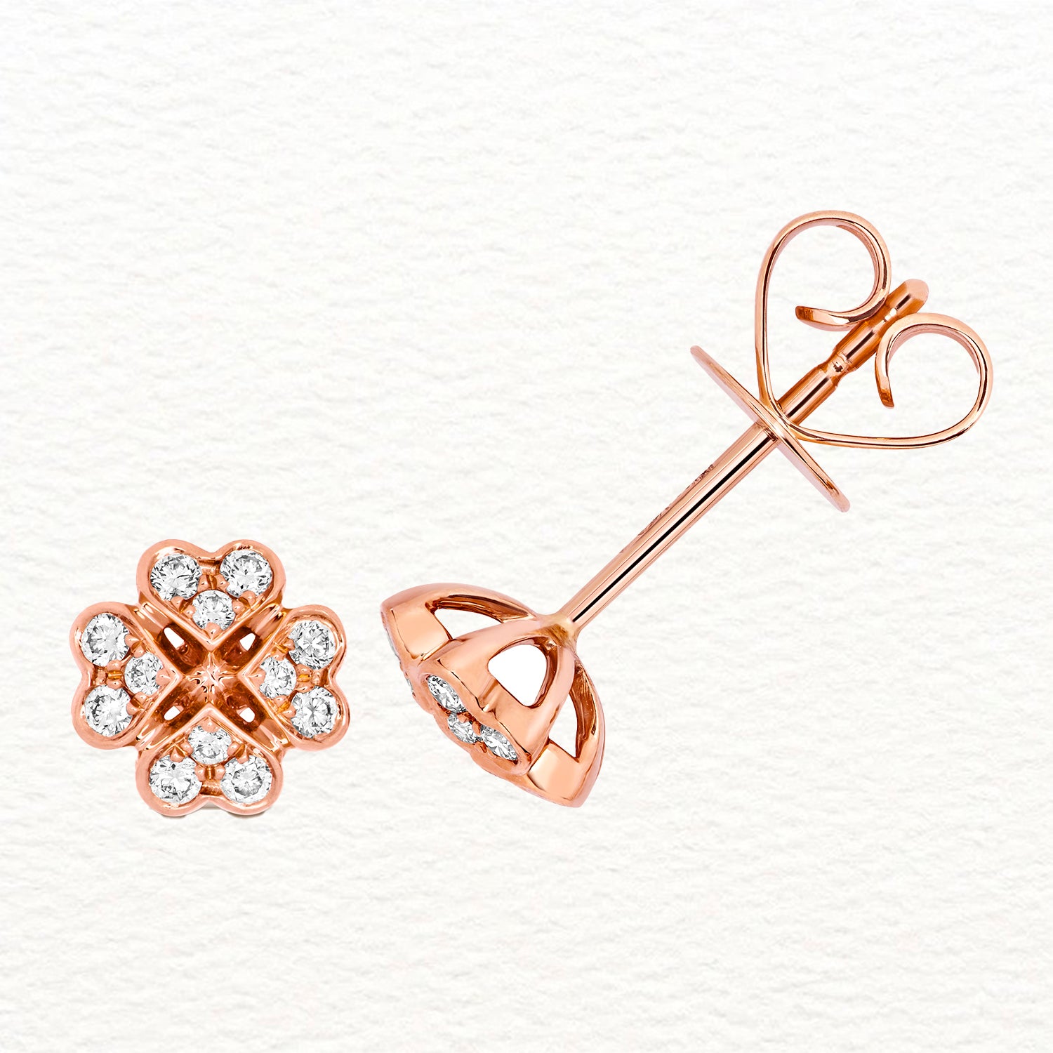 18K Gold and Diamond Clover Stud Earring