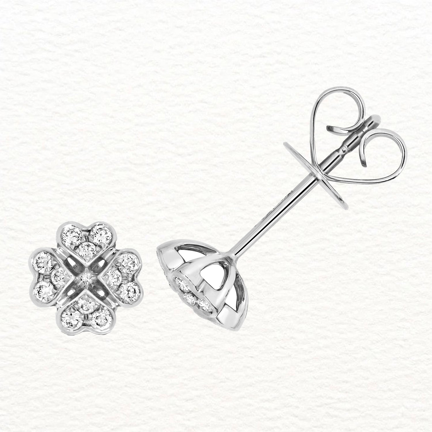 18K Gold and Diamond Clover Stud Earring