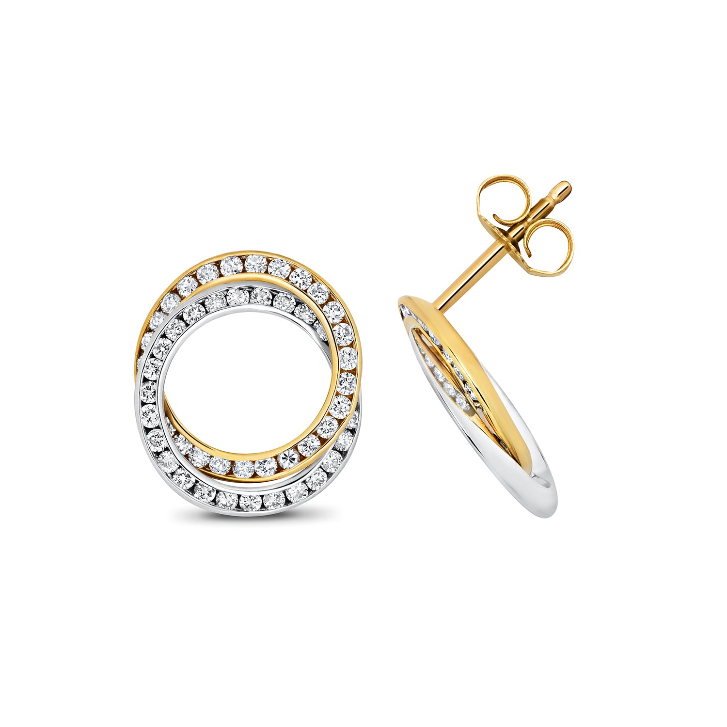18K Double-Gold and Diamond Swirl Earring