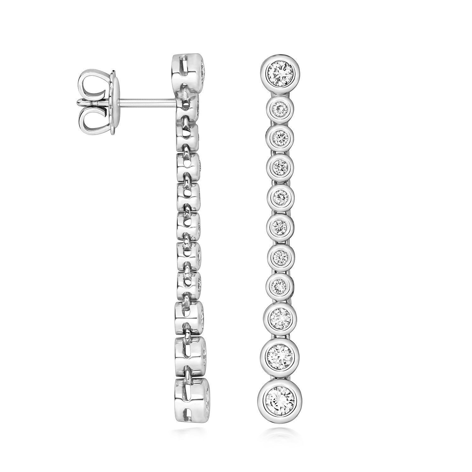 18K Gold and Diamond Tapered Rubover Drop Earring