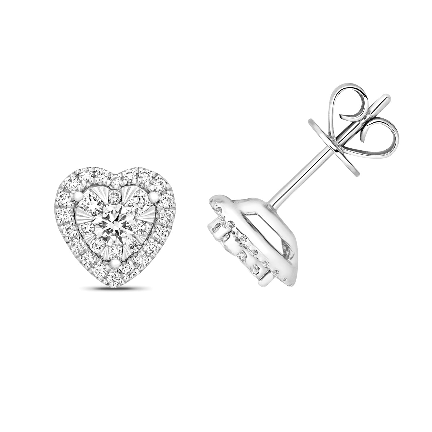 18K Gold and Diamond Heart Halo Stud Earring