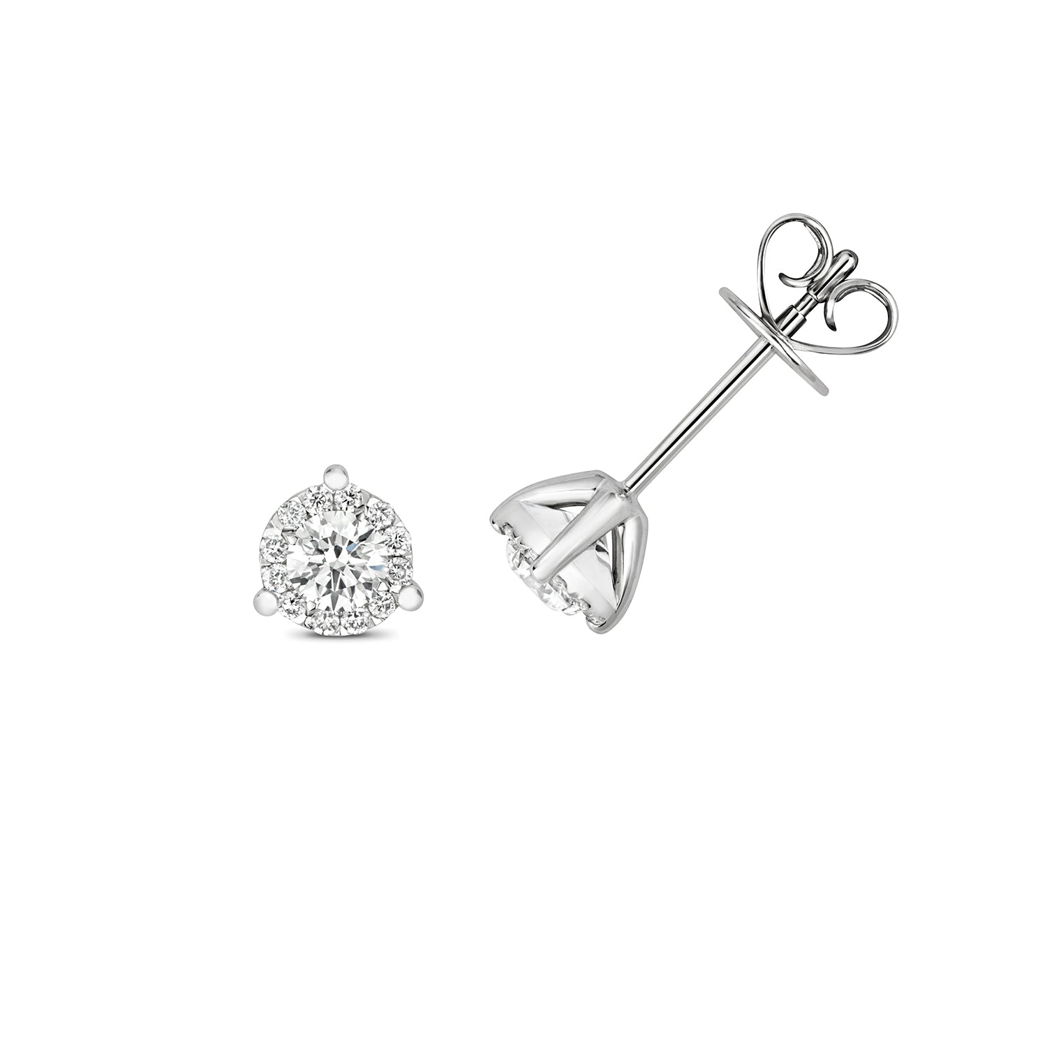 18K Gold and Diamond 3-Claw Illusion Stud Earring